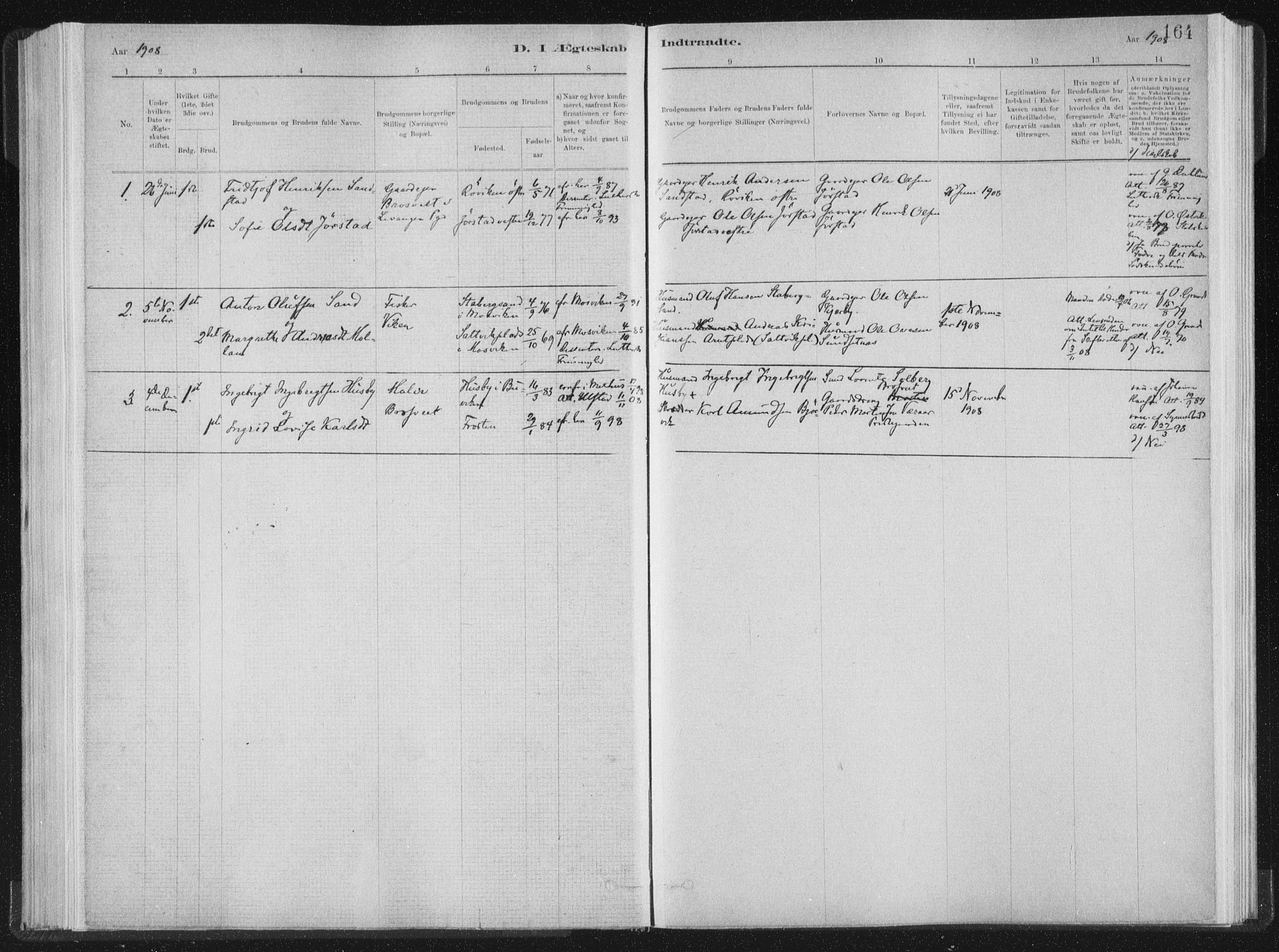 Ministerialprotokoller, klokkerbøker og fødselsregistre - Nord-Trøndelag, AV/SAT-A-1458/722/L0220: Parish register (official) no. 722A07, 1881-1908, p. 164