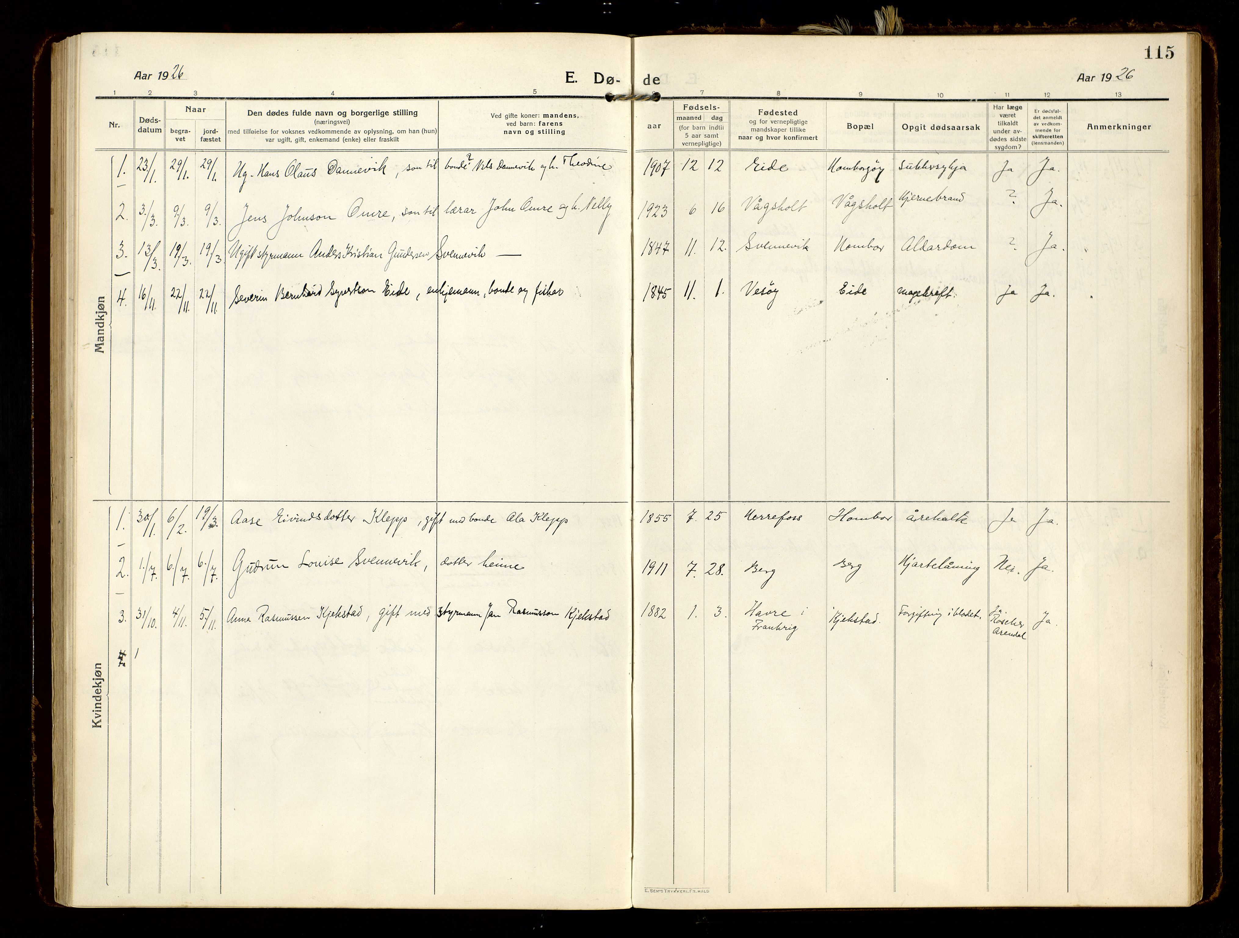 Hommedal sokneprestkontor, SAK/1111-0023/F/Fa/Faa/L0004: Parish register (official) no. A 4, 1916-1945, p. 115