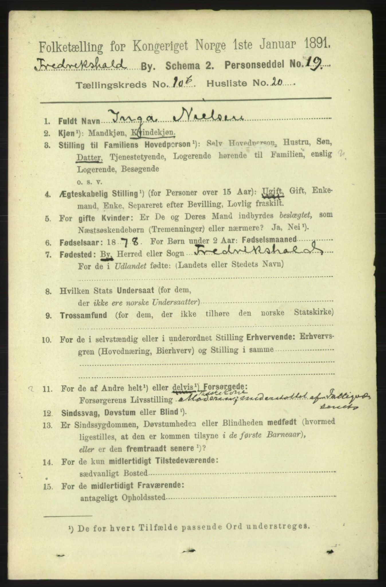 RA, 1891 census for 0101 Fredrikshald, 1891, p. 7639