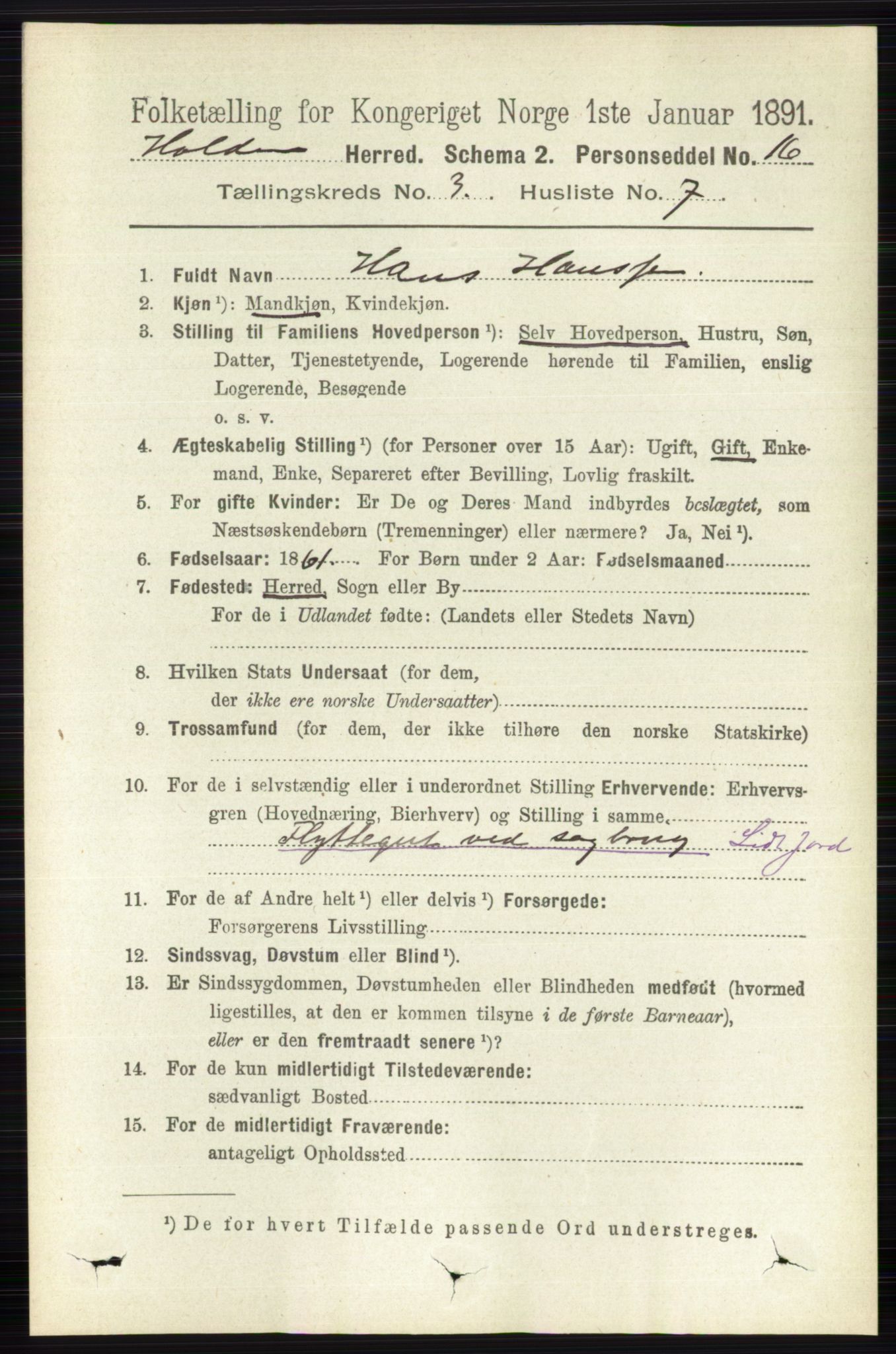 RA, 1891 census for 0819 Holla, 1891, p. 1421