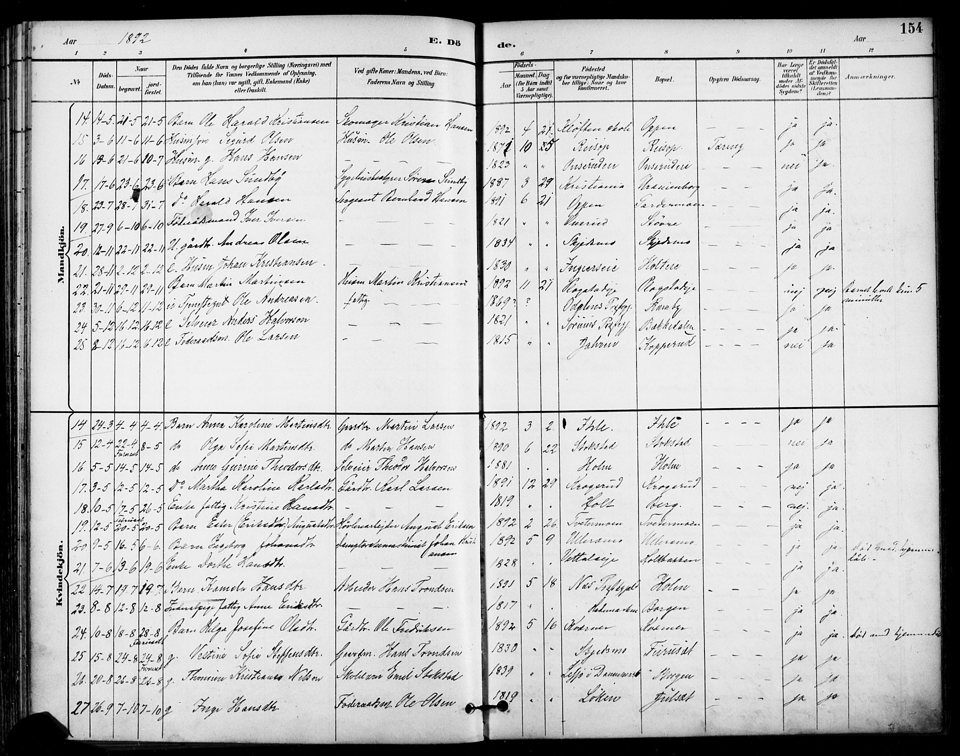 Ullensaker prestekontor Kirkebøker, SAO/A-10236a/F/Fa/L0020: Parish register (official) no. I 20, 1892-1902, p. 154