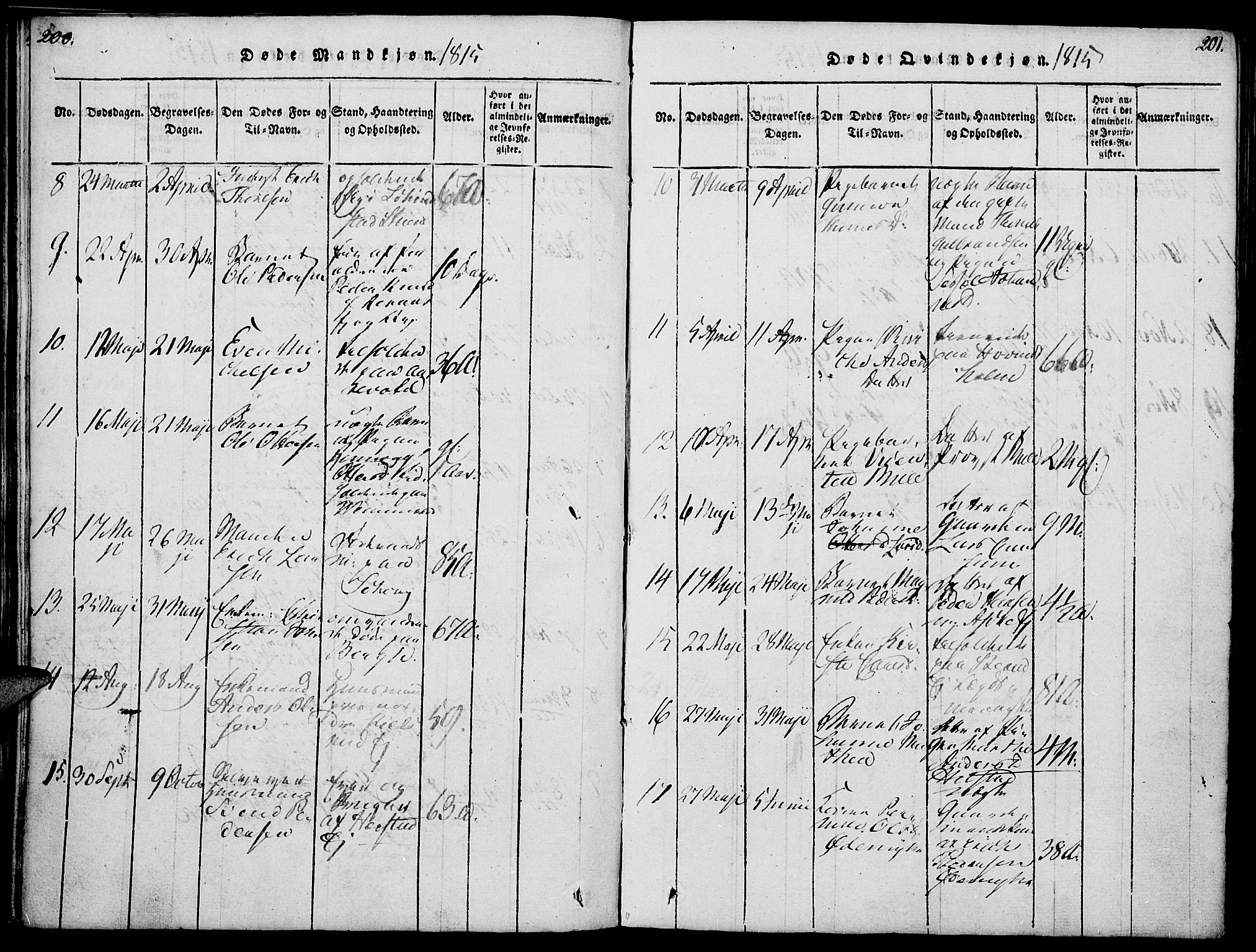 Nes prestekontor, Hedmark, AV/SAH-PREST-020/K/Ka/L0002: Parish register (official) no. 2, 1813-1827, p. 200-201