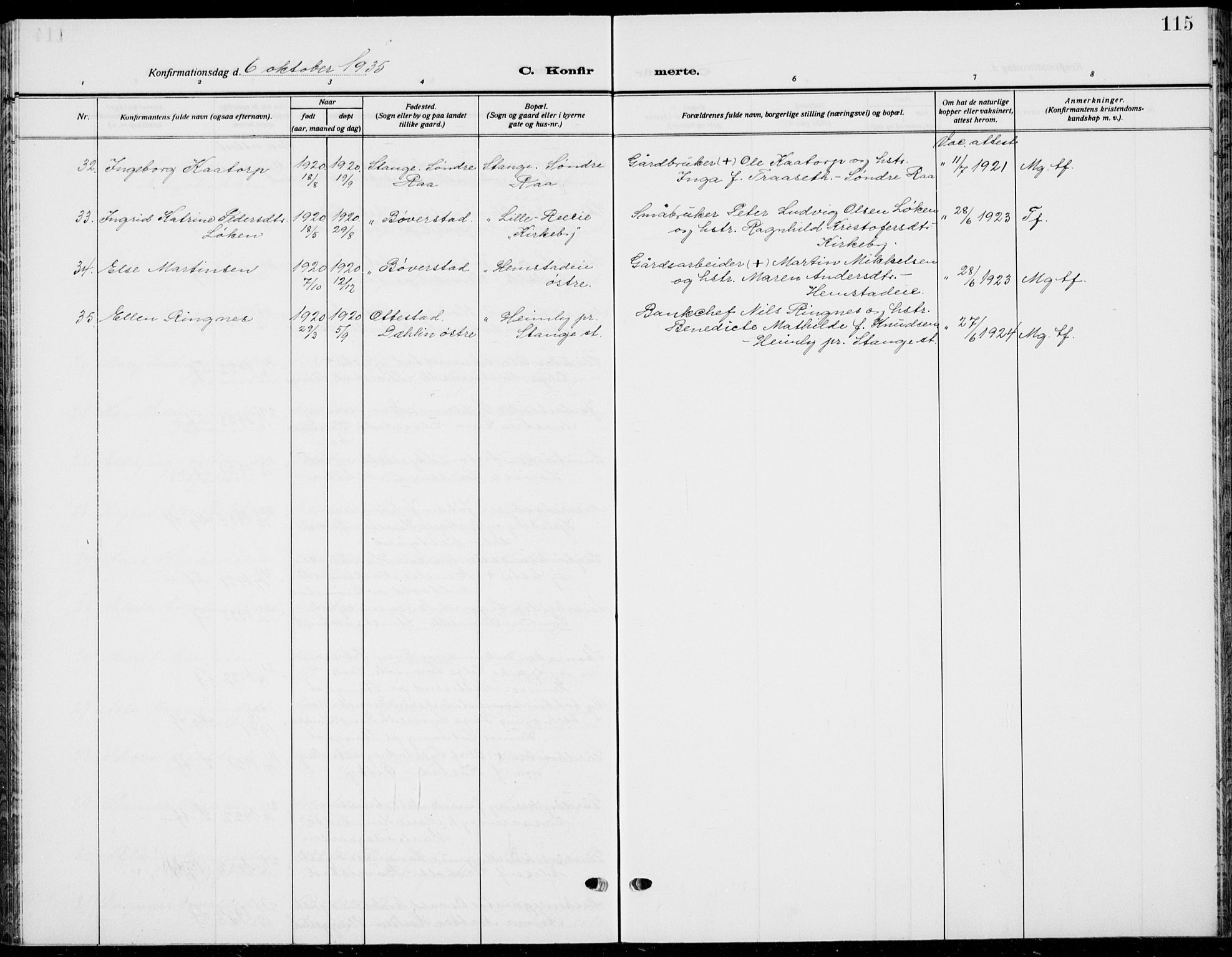 Stange prestekontor, AV/SAH-PREST-002/L/L0018: Parish register (copy) no. 18, 1929-1937, p. 115