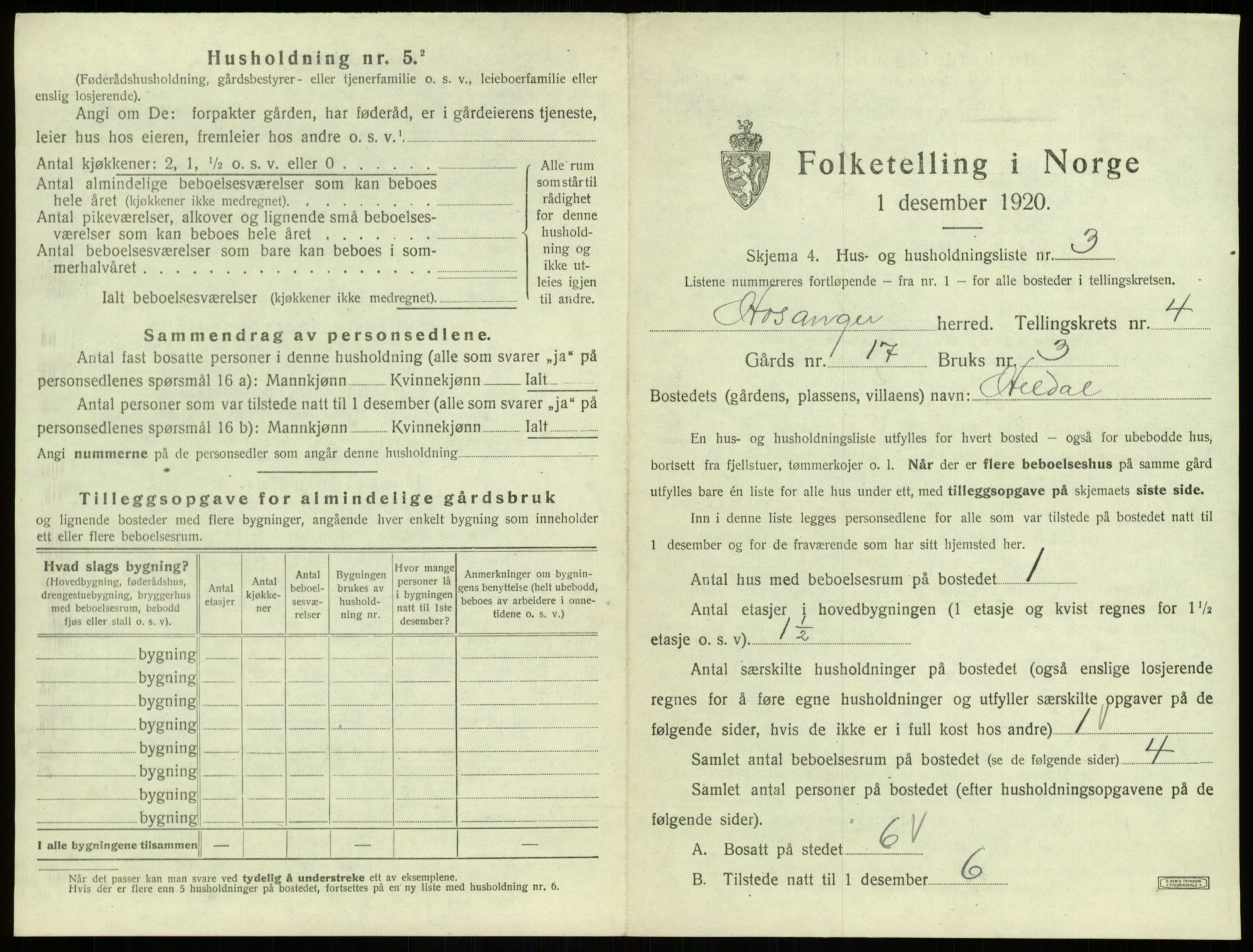 SAB, 1920 census for Hosanger, 1920, p. 194