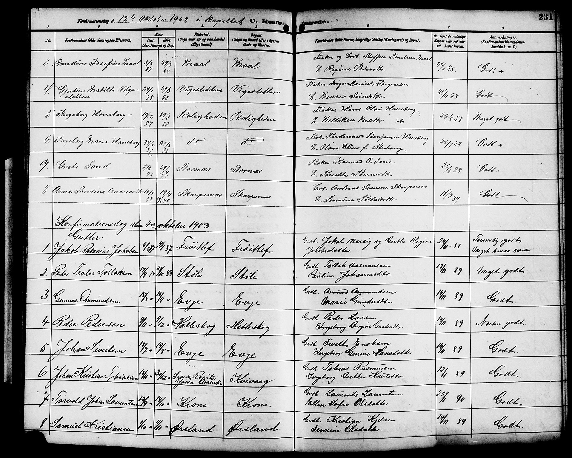 Sokndal sokneprestkontor, SAST/A-101808: Parish register (copy) no. B 6, 1892-1907, p. 231