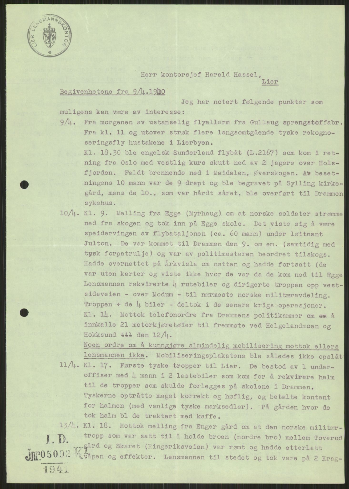 Forsvaret, Forsvarets krigshistoriske avdeling, AV/RA-RAFA-2017/Y/Ya/L0014: II-C-11-31 - Fylkesmenn.  Rapporter om krigsbegivenhetene 1940., 1940, p. 428