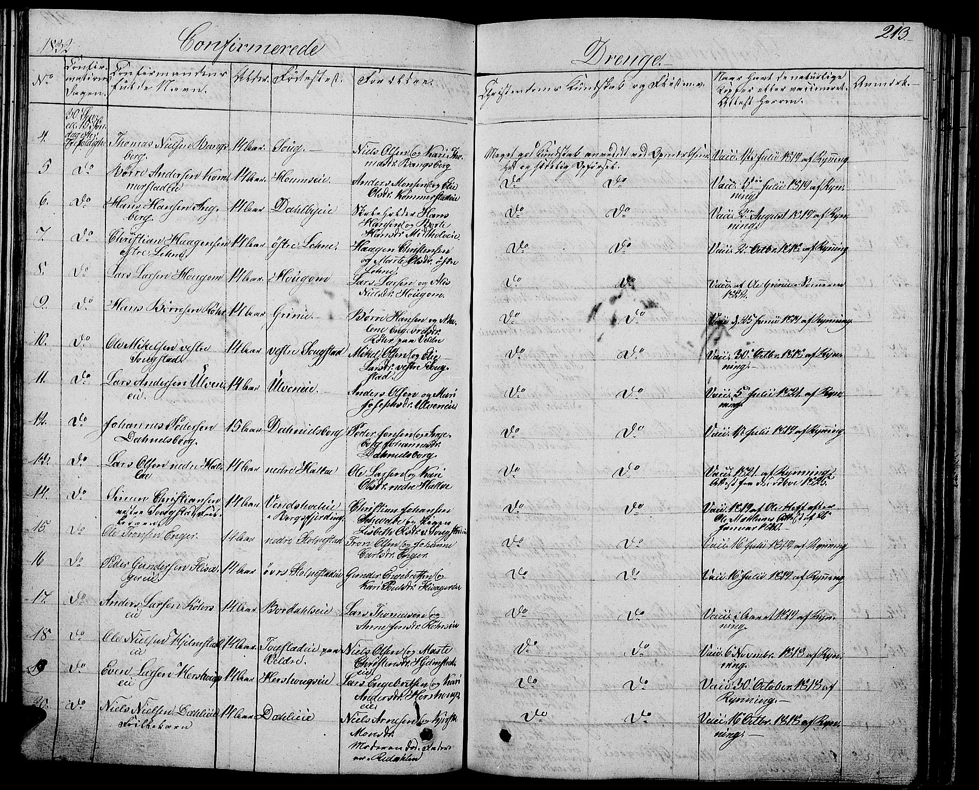 Ringsaker prestekontor, AV/SAH-PREST-014/L/La/L0004: Parish register (copy) no. 4, 1827-1838, p. 213