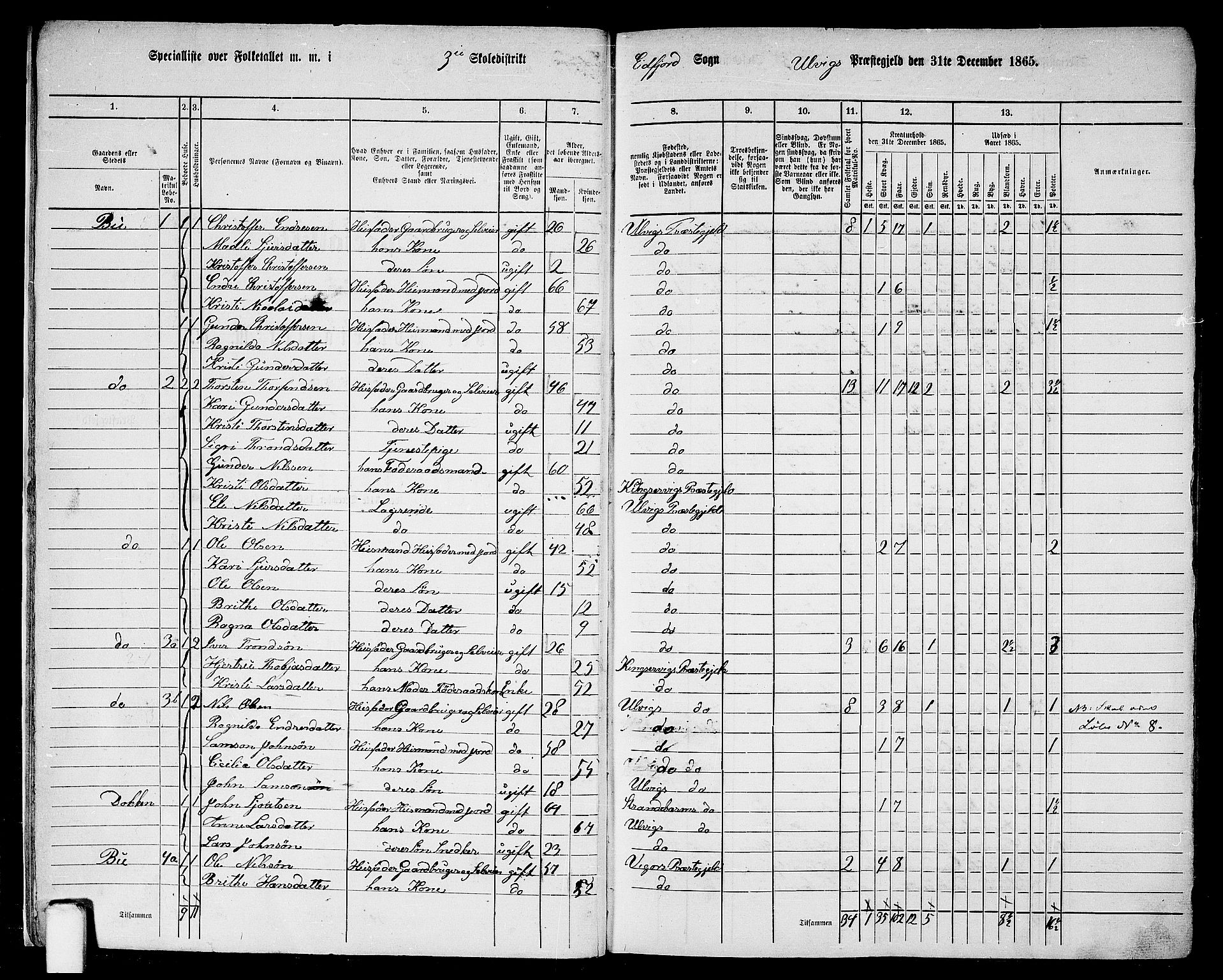 RA, 1865 census for Ulvik, 1865, p. 12