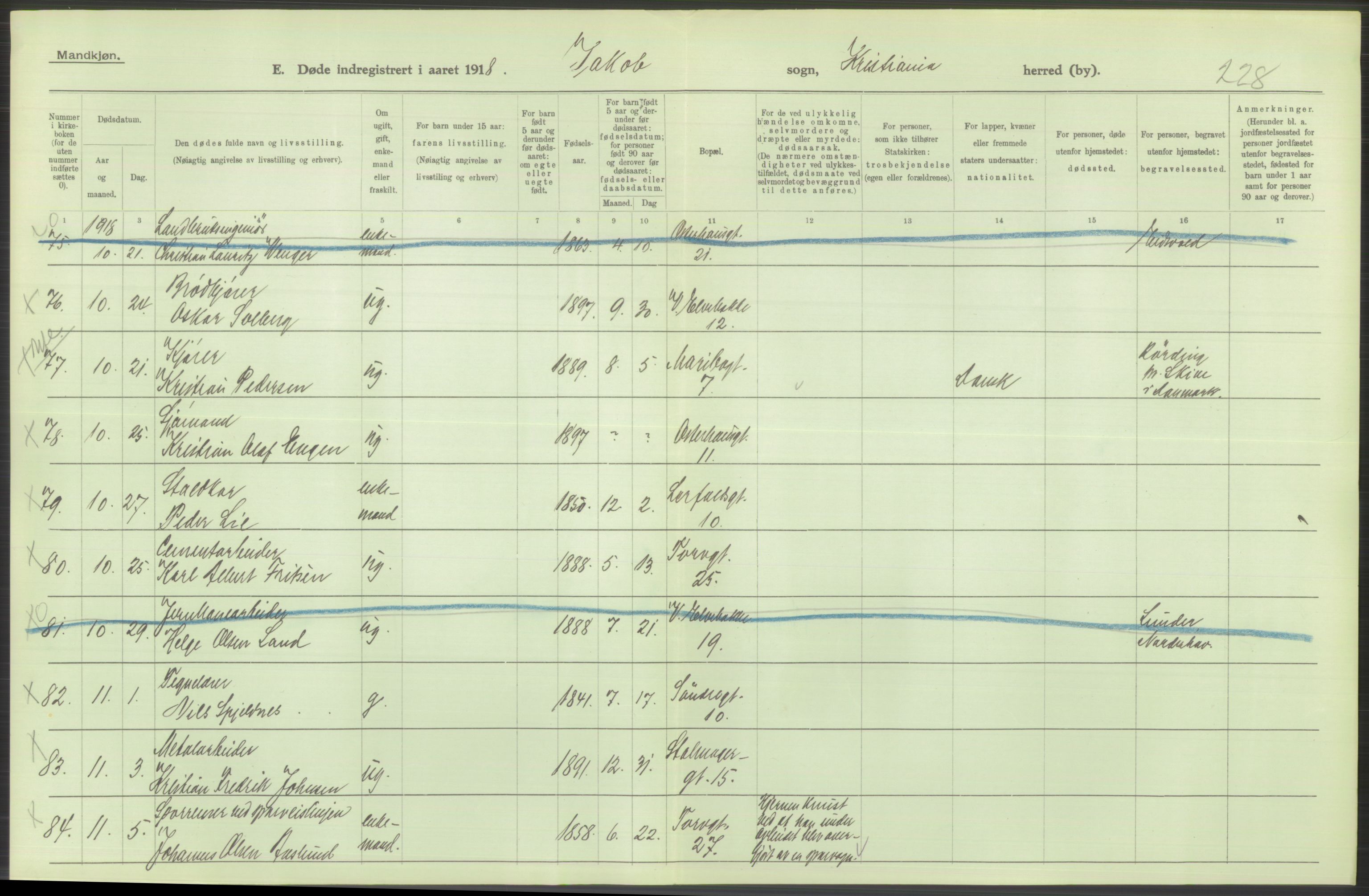 Statistisk sentralbyrå, Sosiodemografiske emner, Befolkning, AV/RA-S-2228/D/Df/Dfb/Dfbh/L0010: Kristiania: Døde, 1918, p. 794