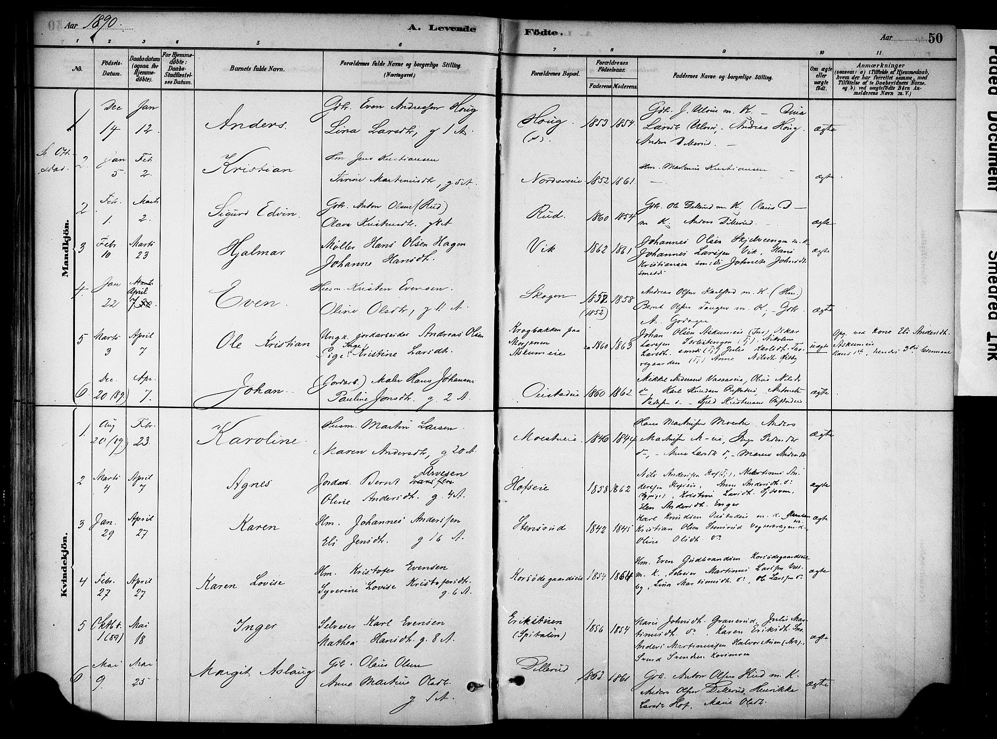 Stange prestekontor, SAH/PREST-002/K/L0018: Parish register (official) no. 18, 1880-1896, p. 50