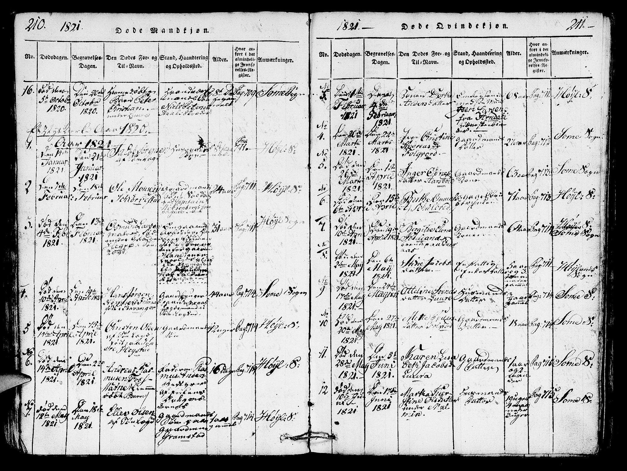 Høyland sokneprestkontor, SAST/A-101799/001/30BA/L0006: Parish register (official) no. A 6, 1815-1825, p. 210-211