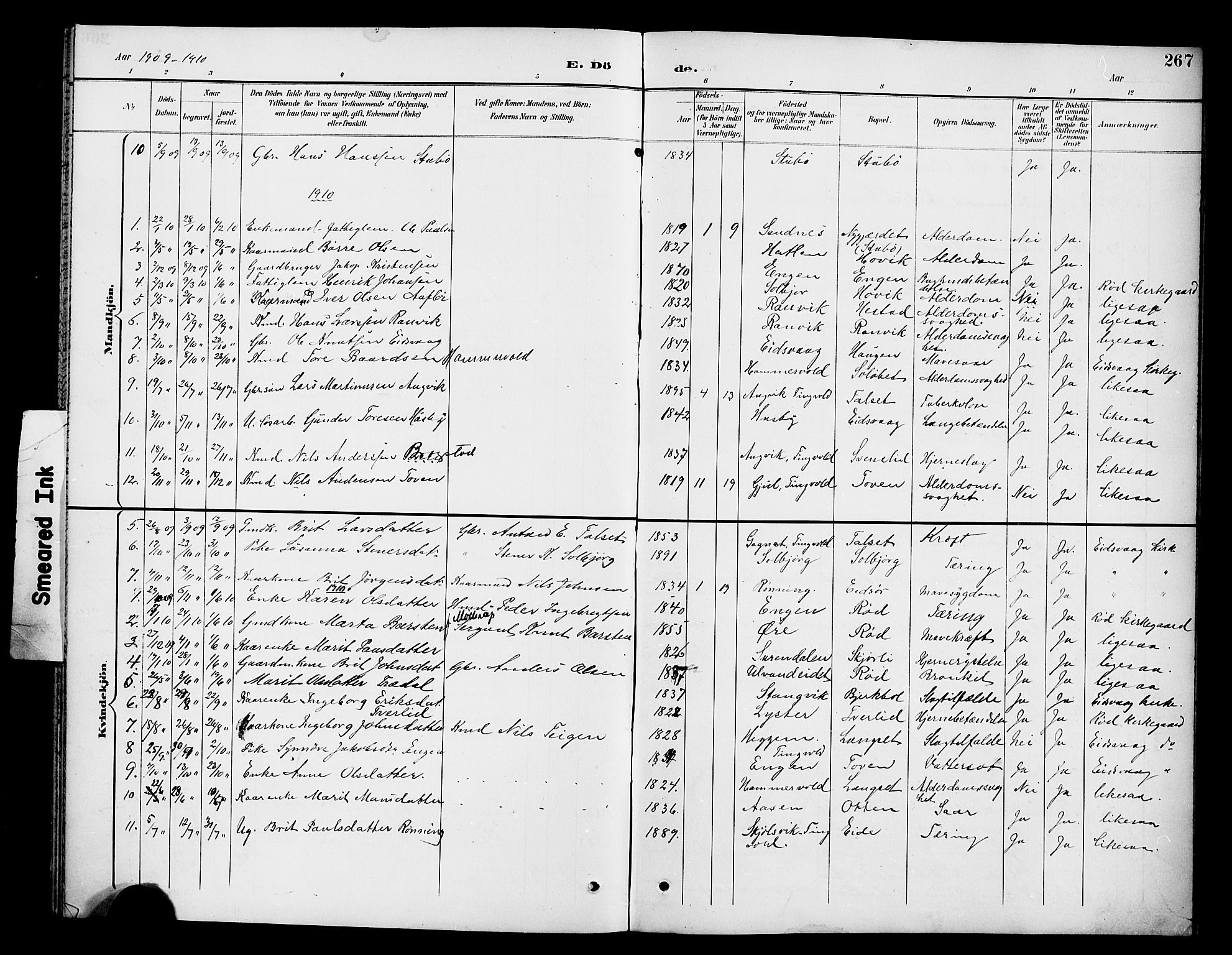 Ministerialprotokoller, klokkerbøker og fødselsregistre - Møre og Romsdal, SAT/A-1454/551/L0632: Parish register (copy) no. 551C04, 1894-1920, p. 267