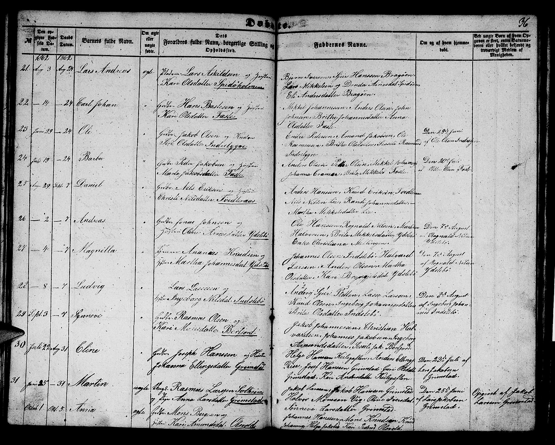 Alversund Sokneprestembete, SAB/A-73901/H/Ha/Hab: Parish register (copy) no. B 1, 1852-1865, p. 36