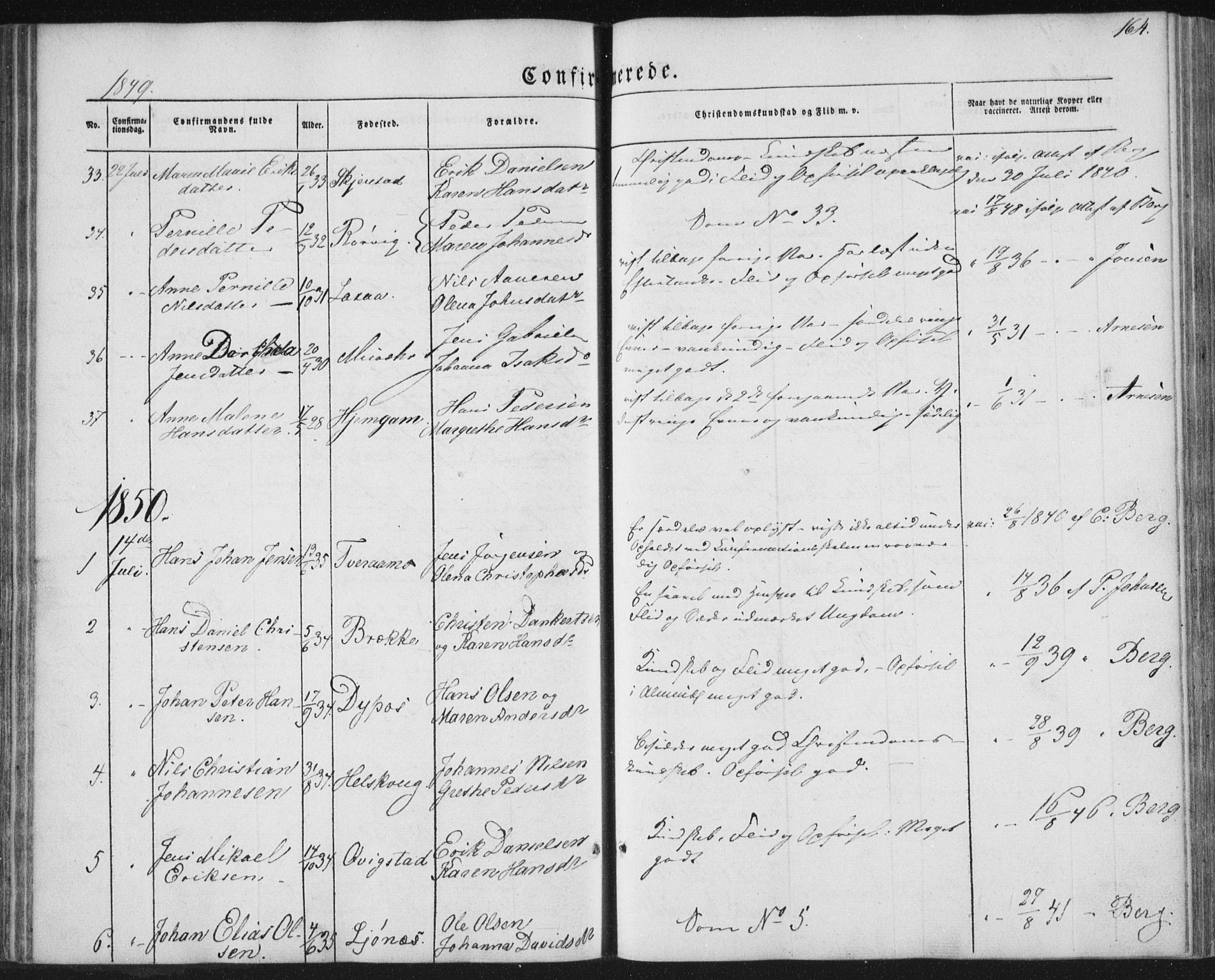 Ministerialprotokoller, klokkerbøker og fødselsregistre - Nordland, SAT/A-1459/852/L0738: Parish register (official) no. 852A08, 1849-1865, p. 164