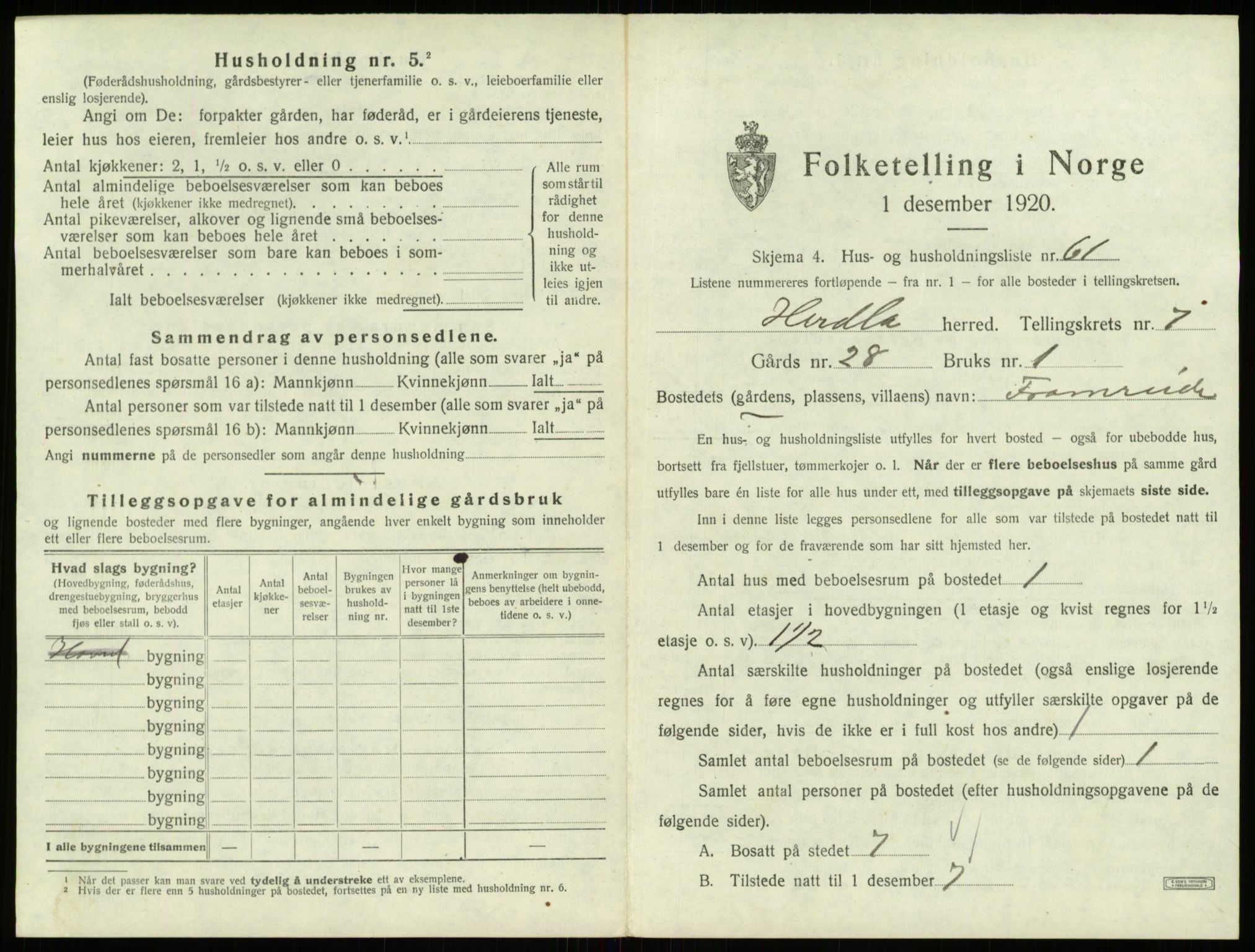 SAB, 1920 census for Herdla, 1920, p. 702