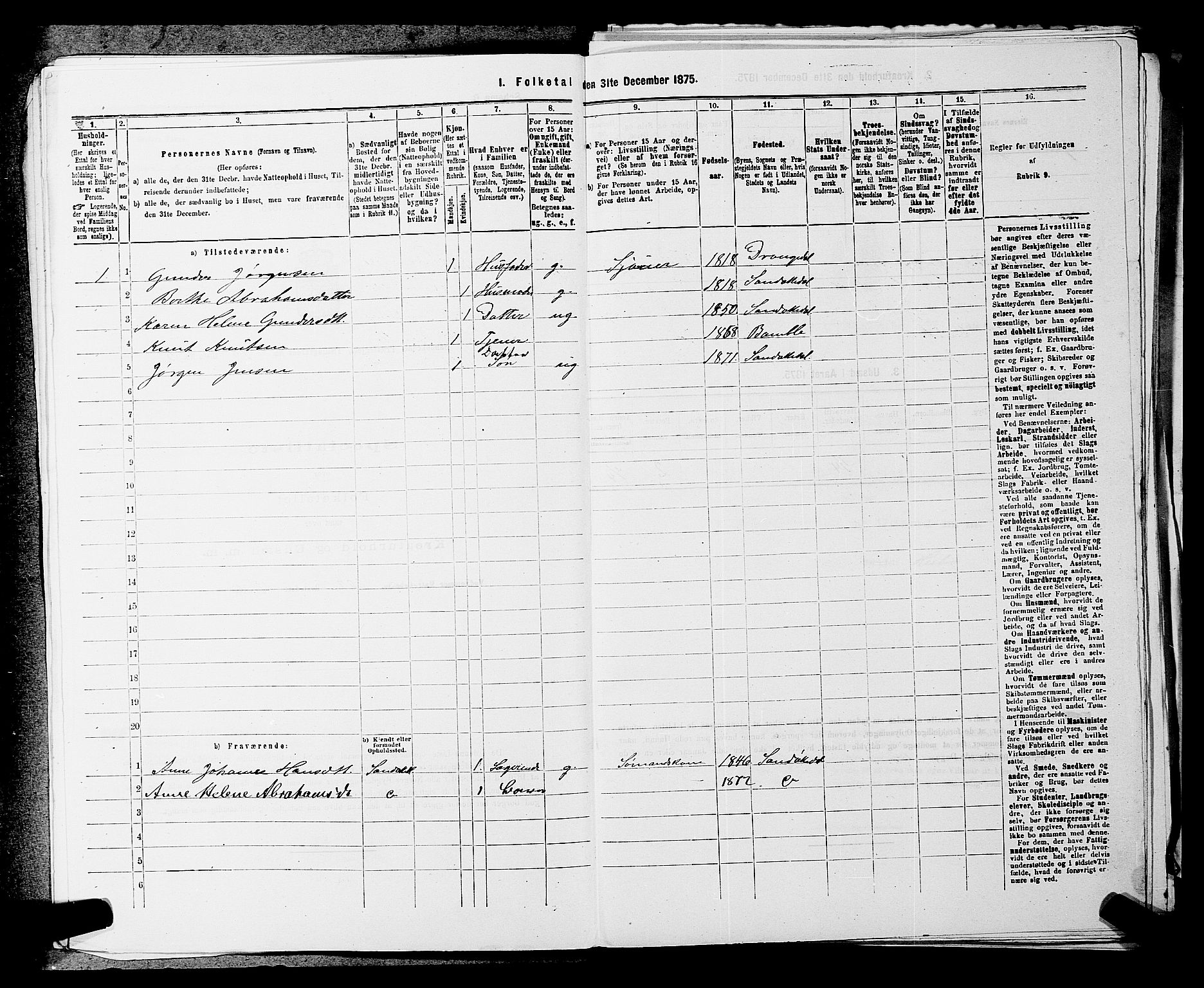 SAKO, 1875 census for 0816P Sannidal, 1875, p. 1564