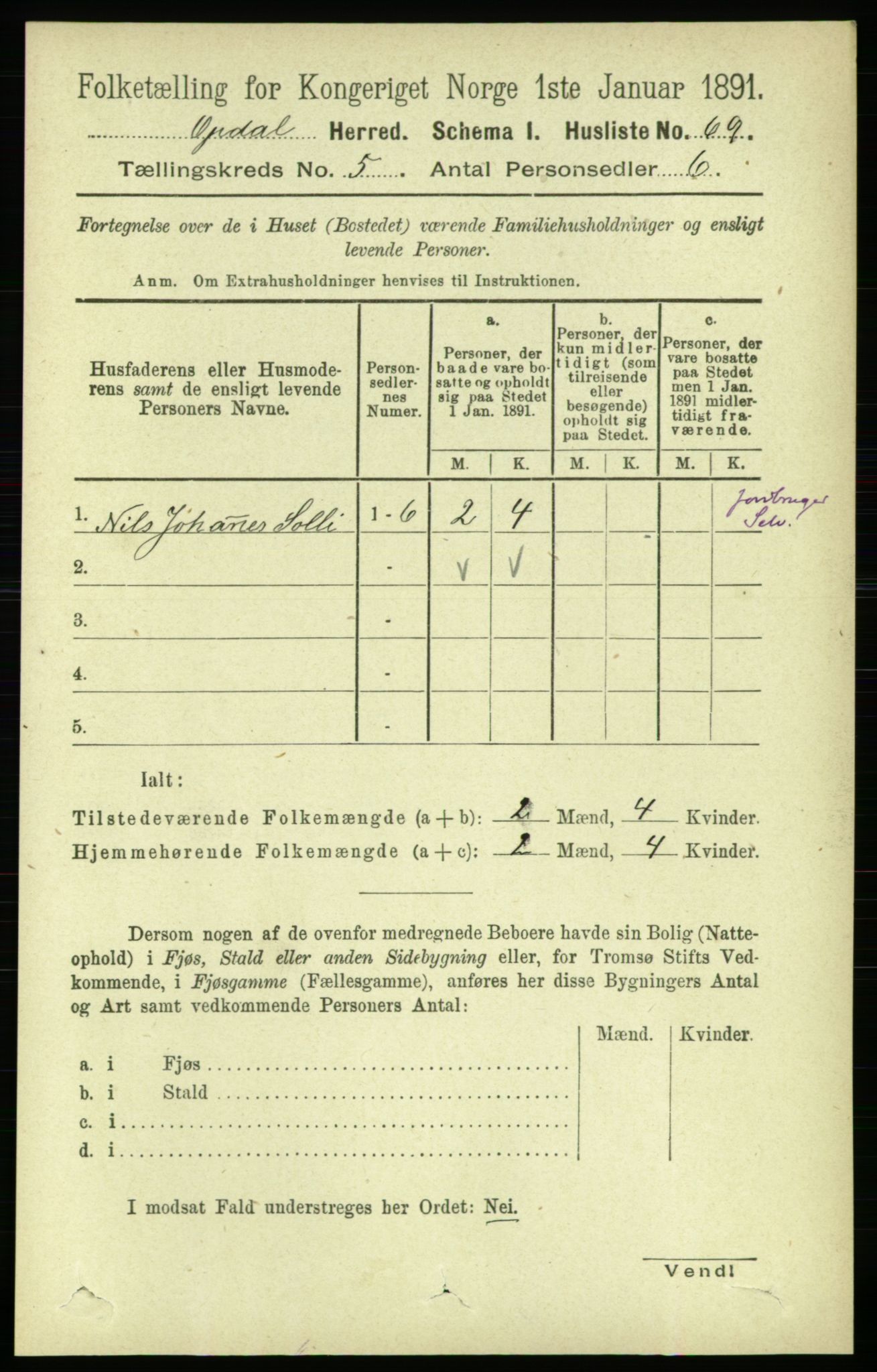 RA, 1891 census for 1634 Oppdal, 1891, p. 2217