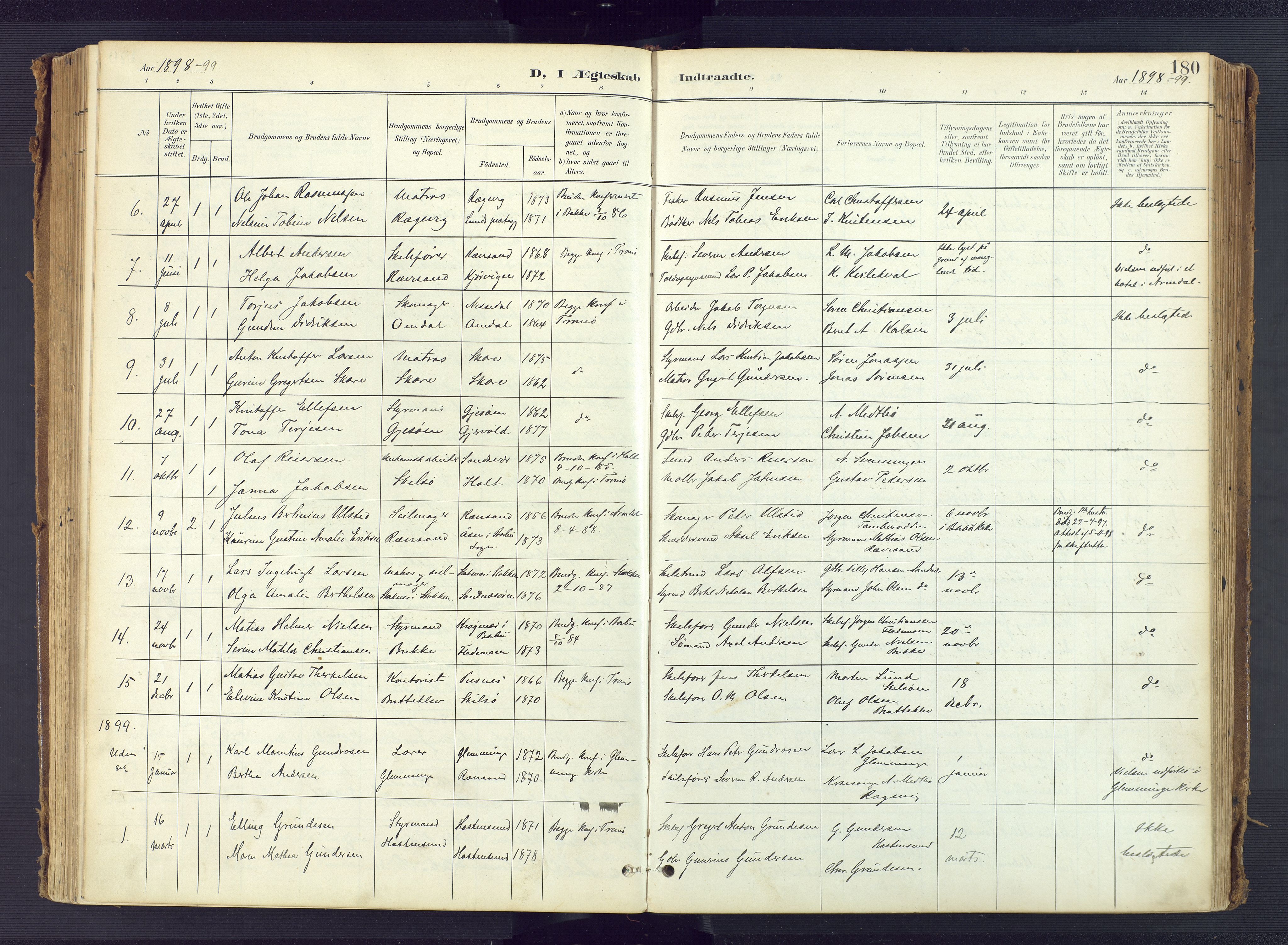 Tromøy sokneprestkontor, SAK/1111-0041/F/Fa/L0010: Parish register (official) no. A 10, 1896-1912, p. 180