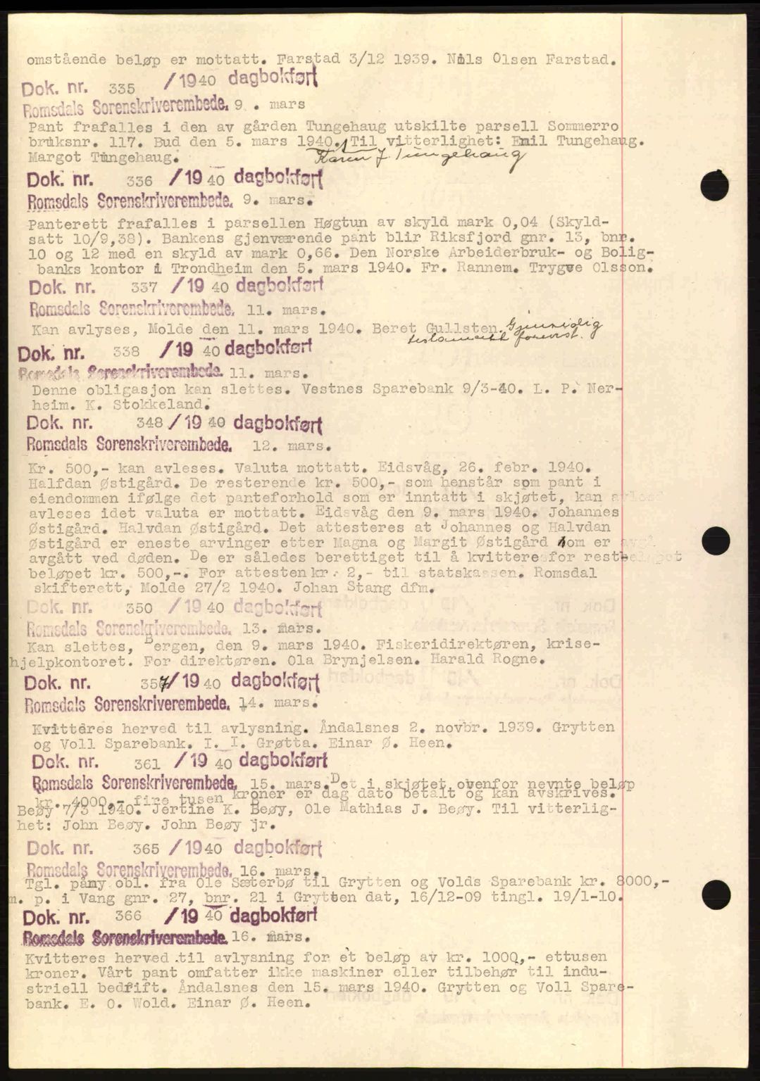 Romsdal sorenskriveri, AV/SAT-A-4149/1/2/2C: Mortgage book no. C1a, 1936-1945, Diary no: : 335/1940