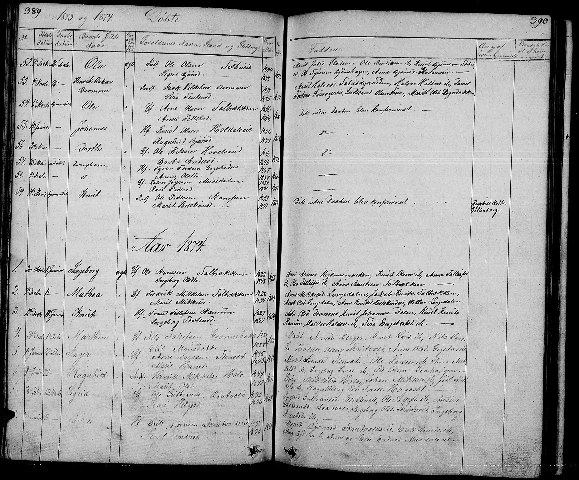 Nord-Aurdal prestekontor, SAH/PREST-132/H/Ha/Hab/L0001: Parish register (copy) no. 1, 1834-1887, p. 389-390