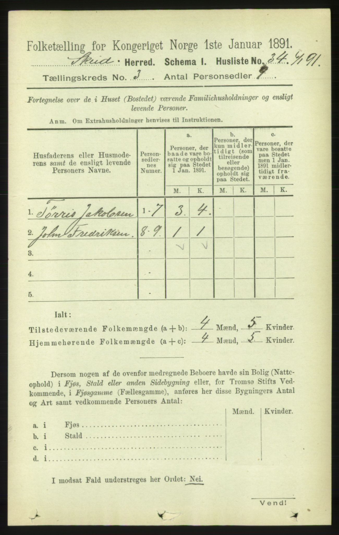 RA, 1891 census for 1732 Skei, 1891, p. 1084