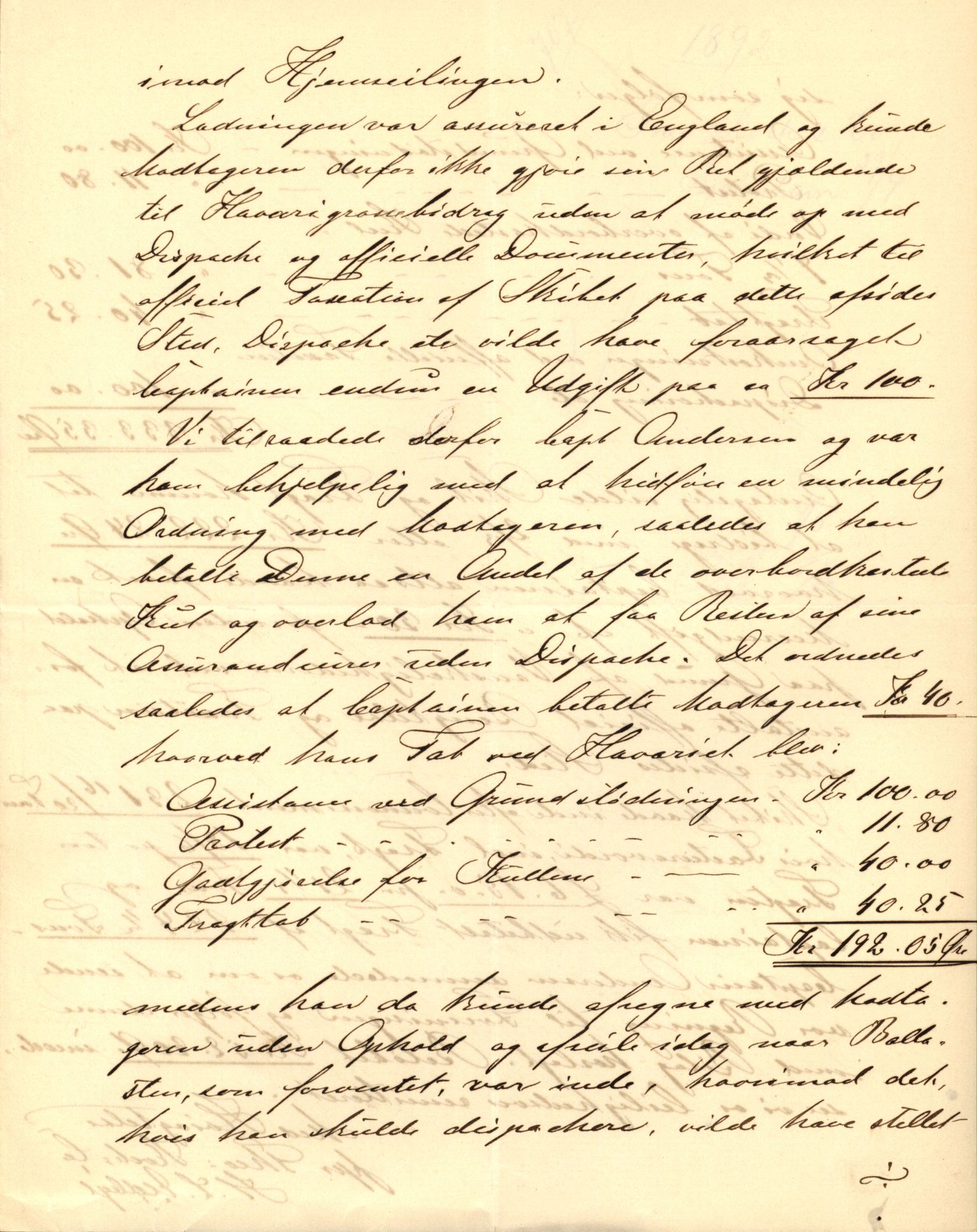 Pa 63 - Østlandske skibsassuranceforening, VEMU/A-1079/G/Ga/L0028/0002: Havaridokumenter / Marie, Favorit, Tabor, Sylphiden, Berthel, America, 1892, p. 77