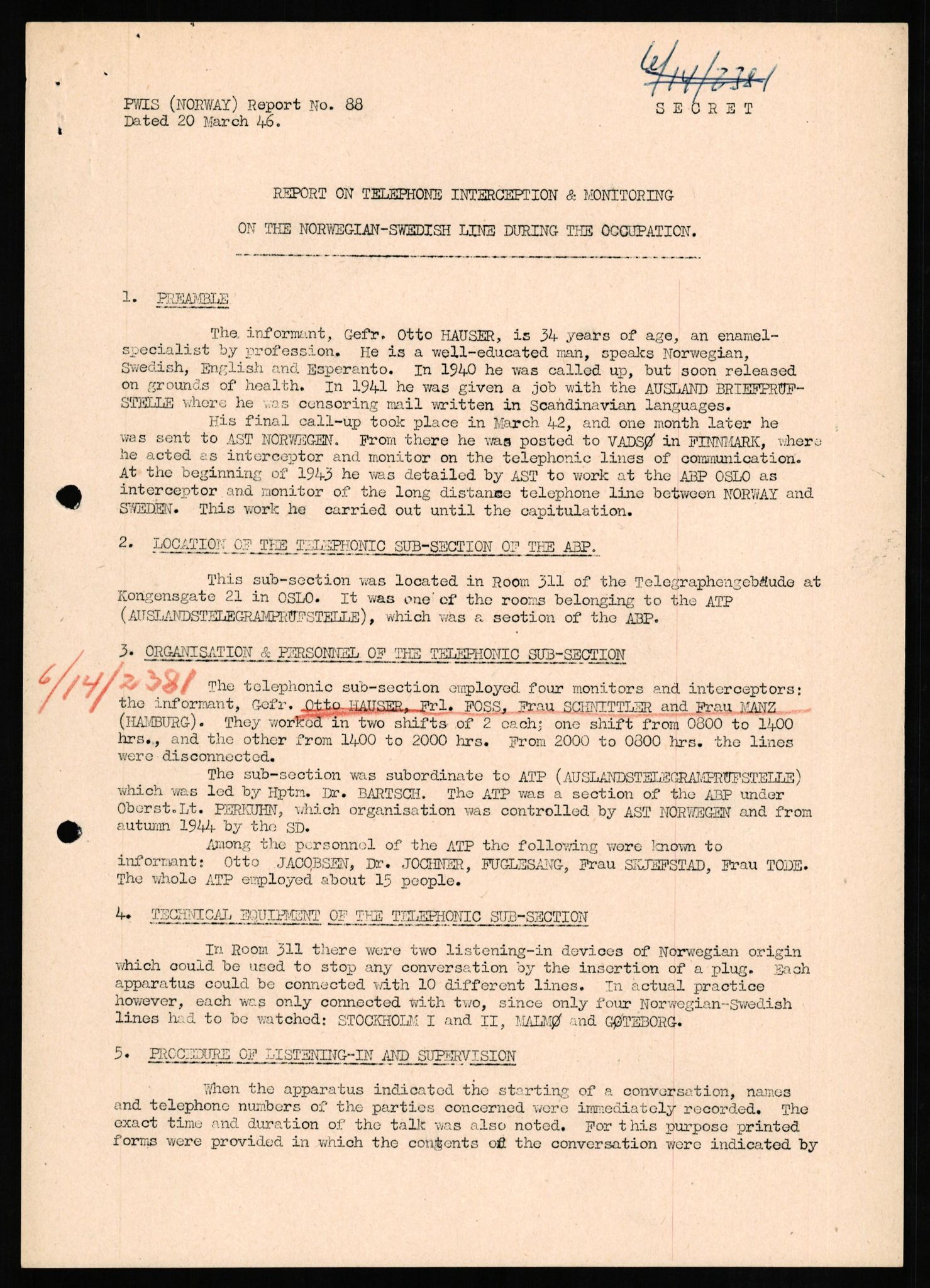 Forsvaret, Forsvarets overkommando II, AV/RA-RAFA-3915/D/Db/L0012: CI Questionaires. Tyske okkupasjonsstyrker i Norge. Tyskere., 1945-1946, p. 105