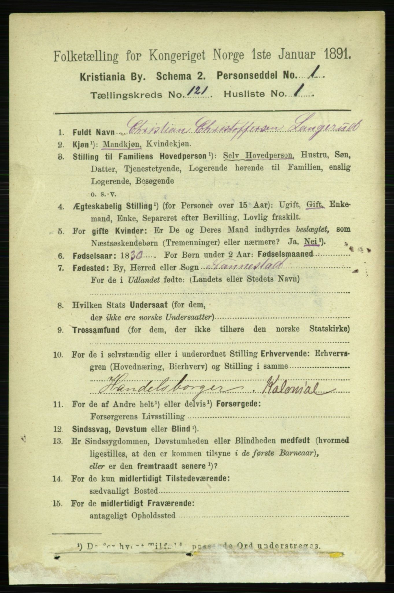 RA, 1891 census for 0301 Kristiania, 1891, p. 64203