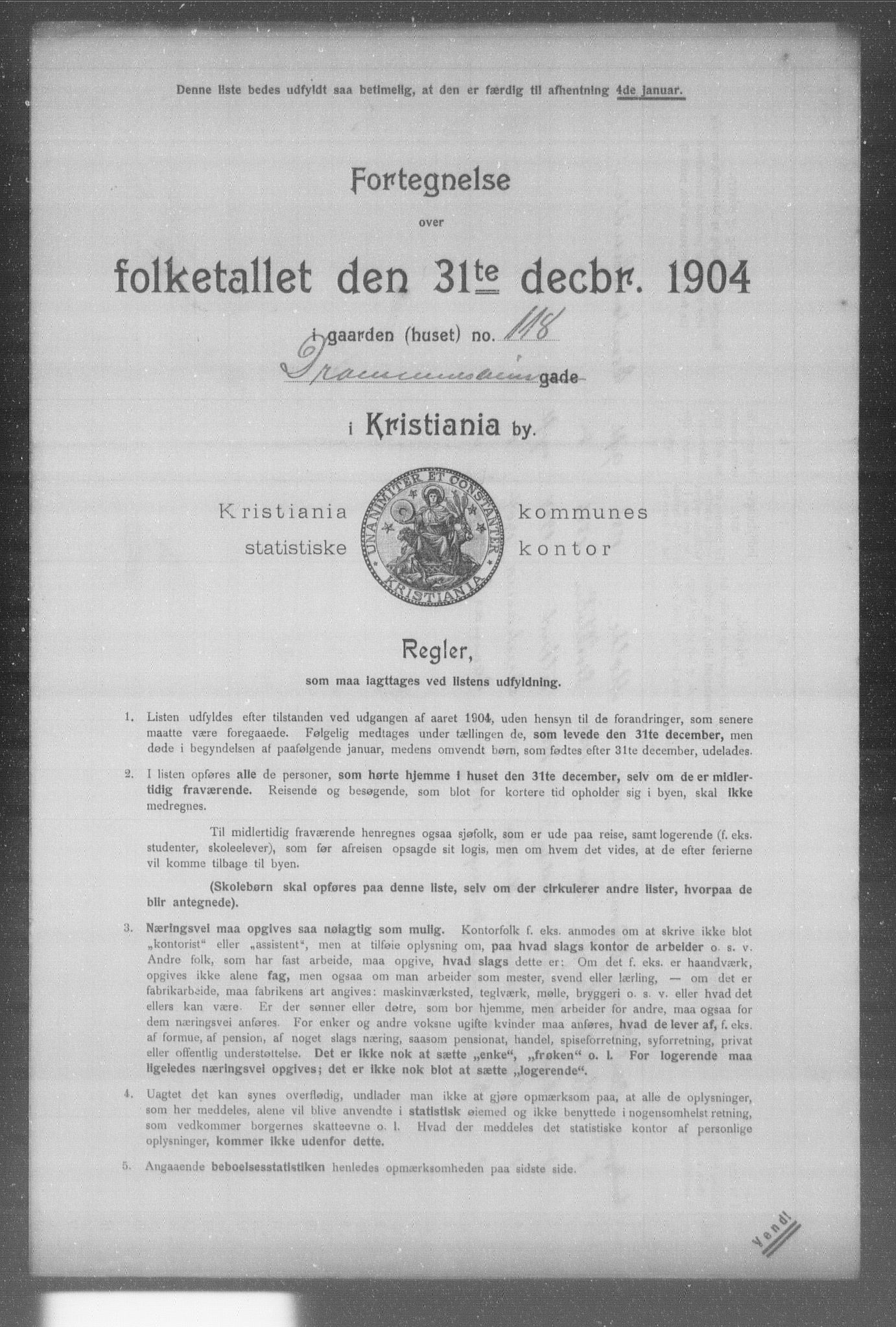 OBA, Municipal Census 1904 for Kristiania, 1904, p. 3465