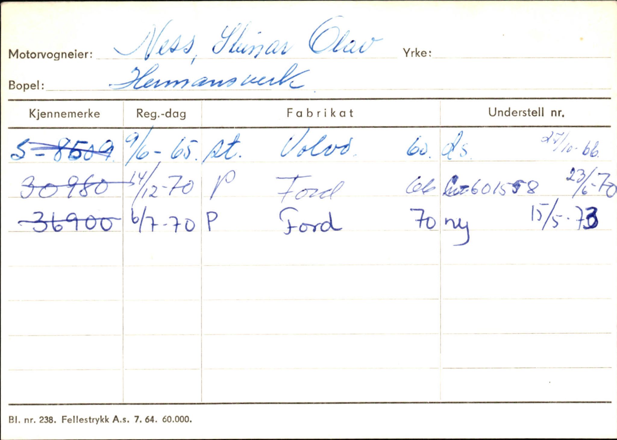 Statens vegvesen, Sogn og Fjordane vegkontor, SAB/A-5301/4/F/L0126: Eigarregister Fjaler M-Å. Leikanger A-Å, 1945-1975, p. 1822