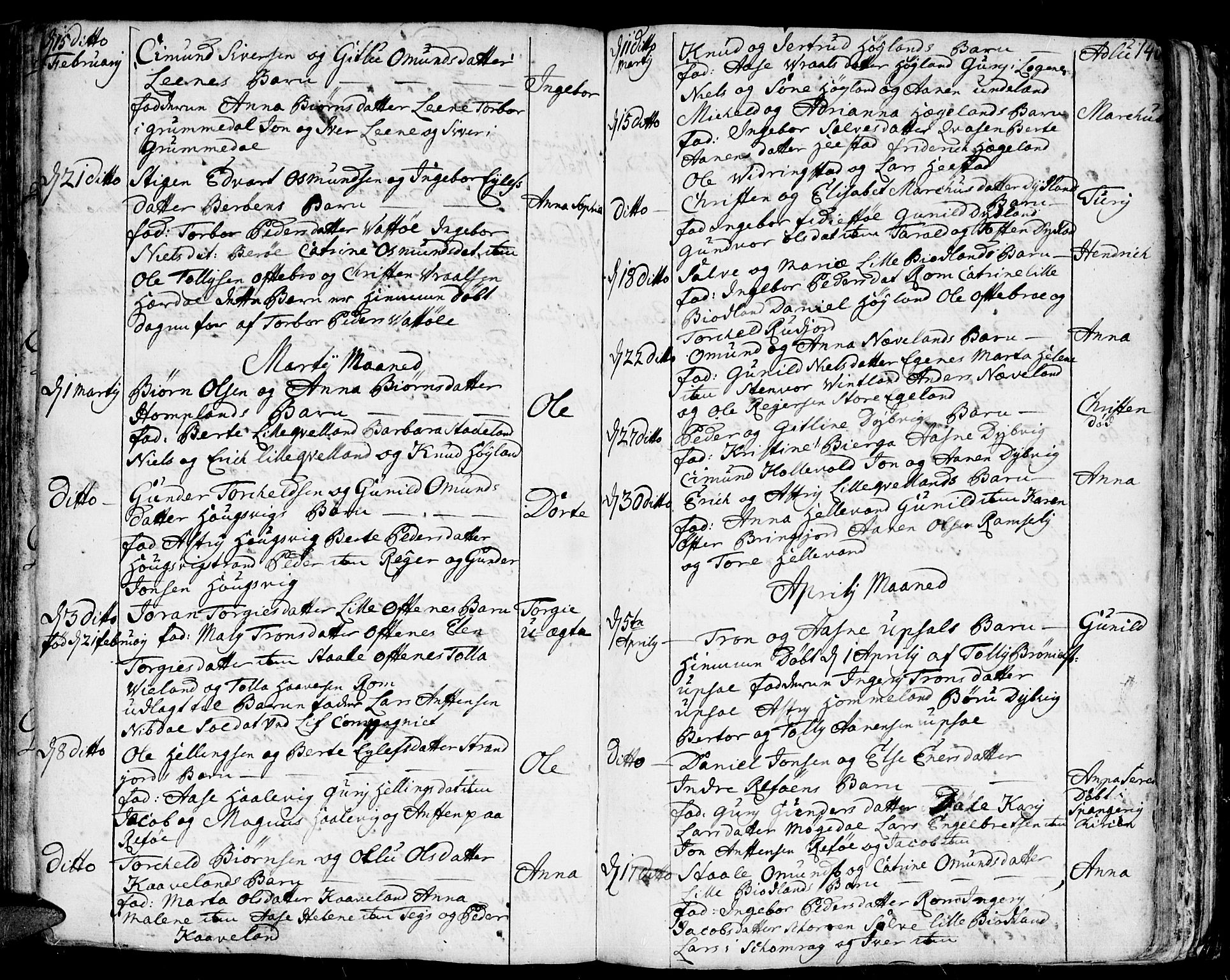 Lyngdal sokneprestkontor, AV/SAK-1111-0029/F/Fa/Fac/L0001: Parish register (official) no. A 1, 1727-1779, p. 140