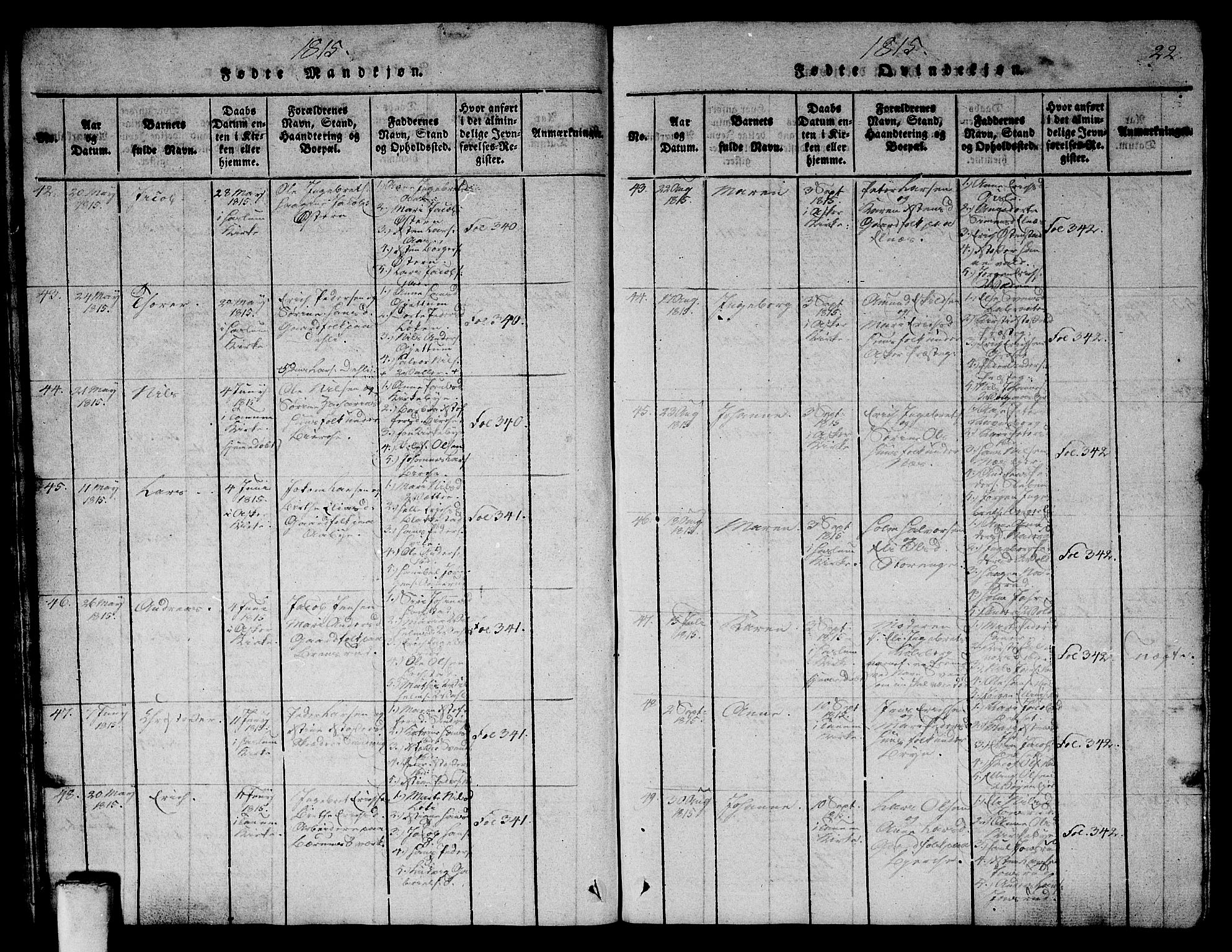 Asker prestekontor Kirkebøker, AV/SAO-A-10256a/G/Ga/L0001: Parish register (copy) no. I 1, 1814-1830, p. 22