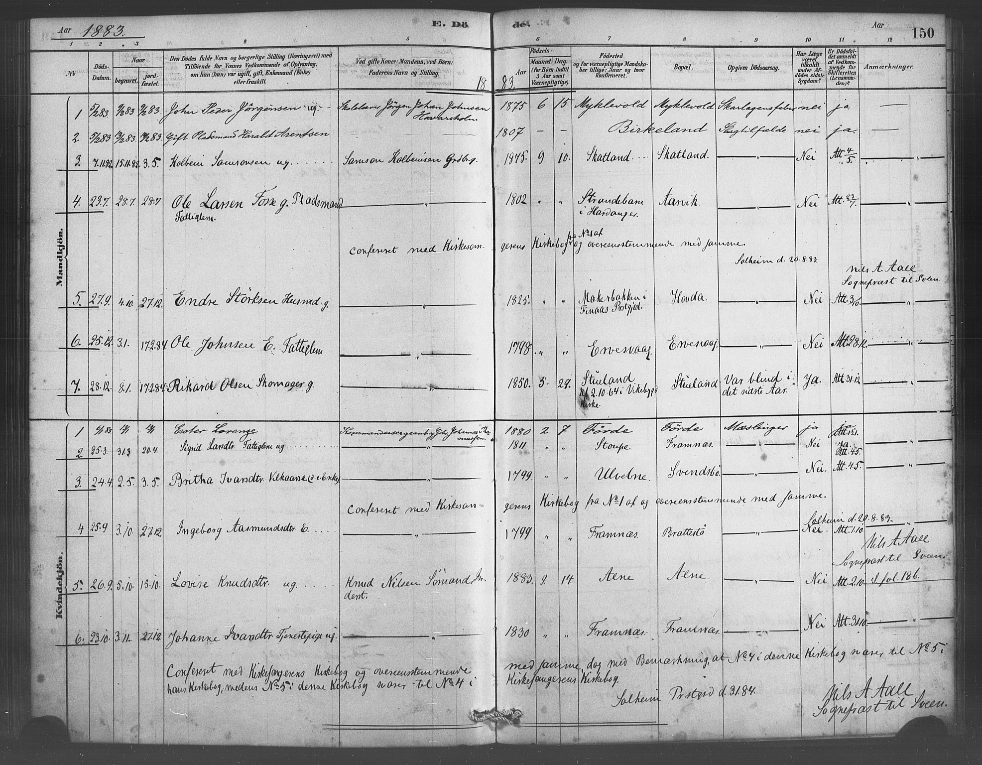 Sveio Sokneprestembete, SAB/A-78501/H/Haa: Parish register (official) no. D 1, 1878-1894, p. 150