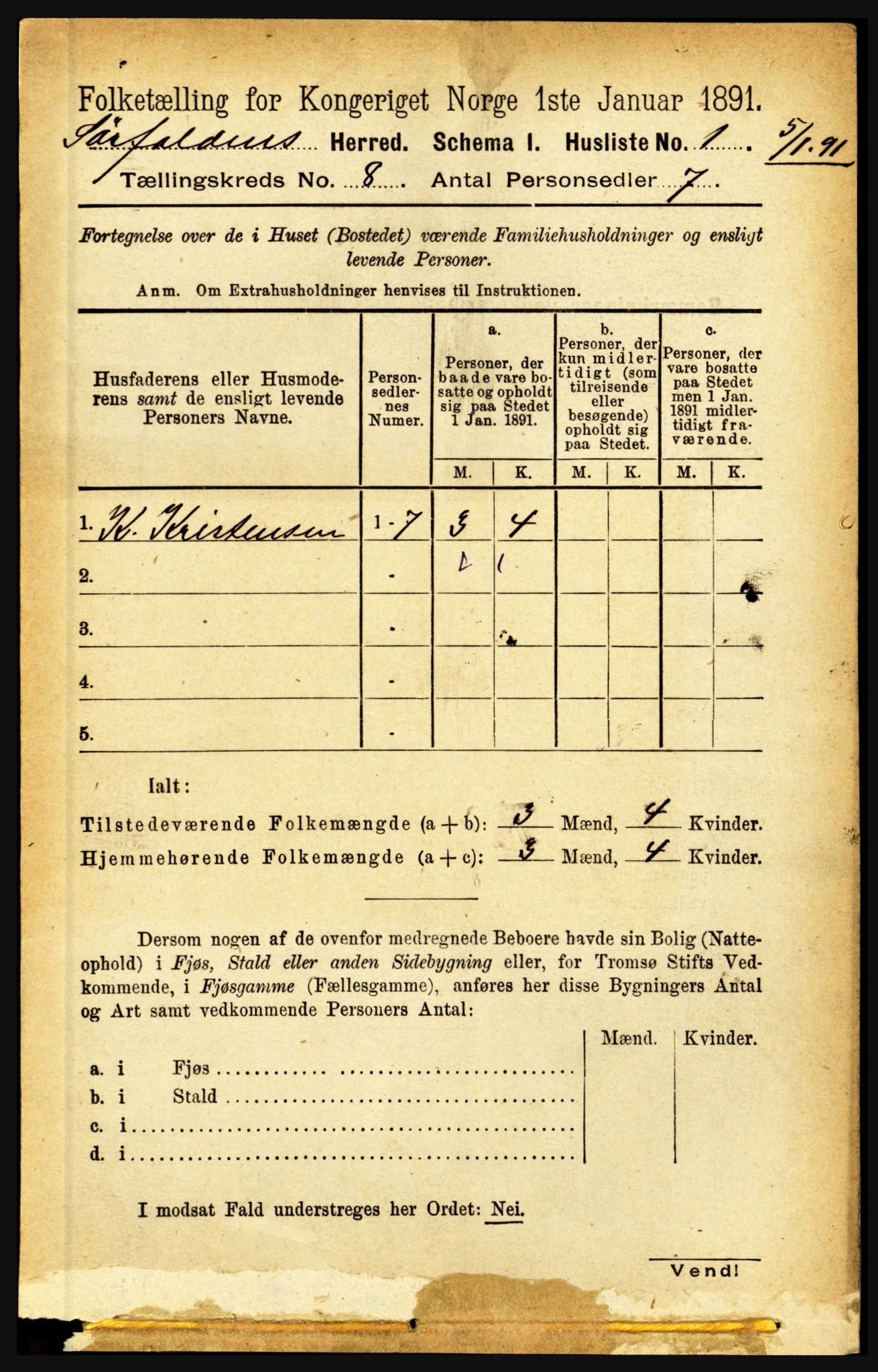 RA, 1891 census for 1845 Sørfold, 1891, p. 2523