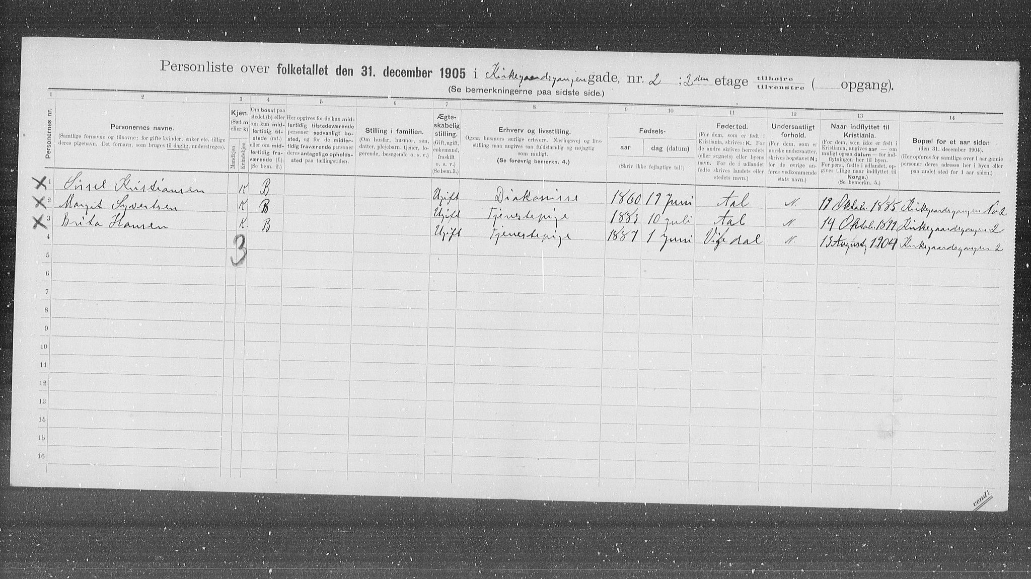 OBA, Municipal Census 1905 for Kristiania, 1905, p. 26607