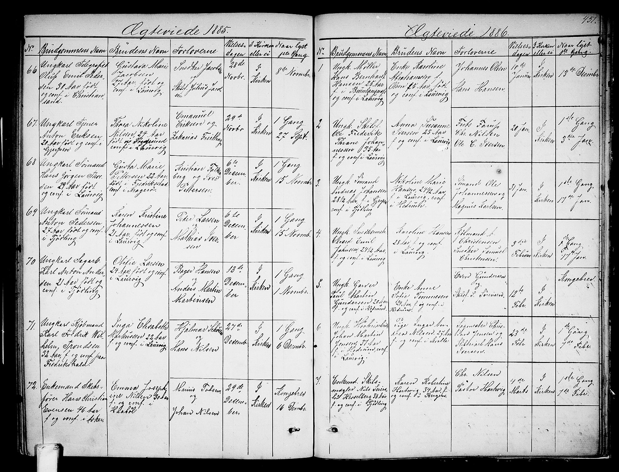 Larvik kirkebøker, AV/SAKO-A-352/G/Ga/L0004: Parish register (copy) no. I 4, 1871-1888, p. 451