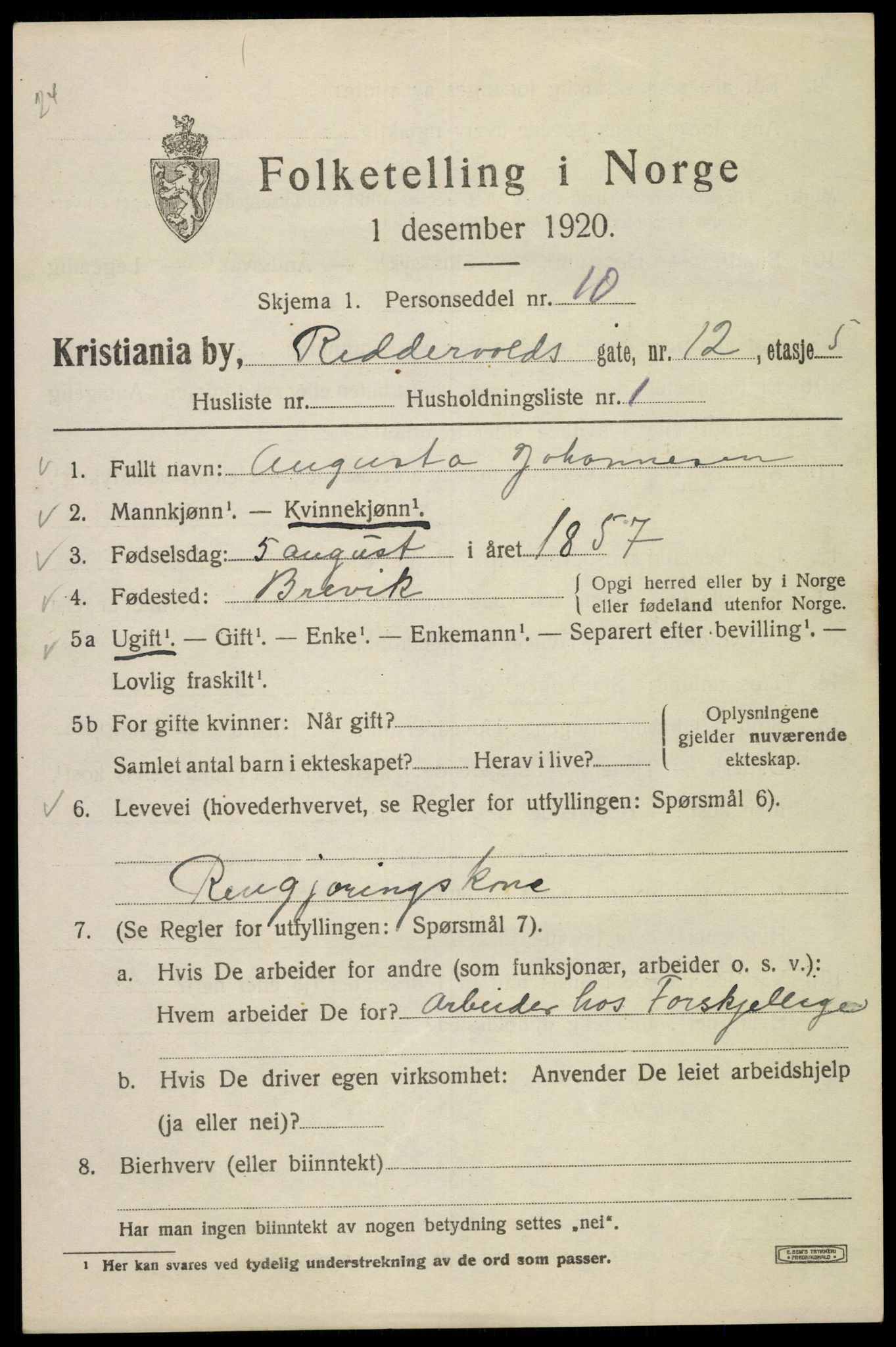 SAO, 1920 census for Kristiania, 1920, p. 462985