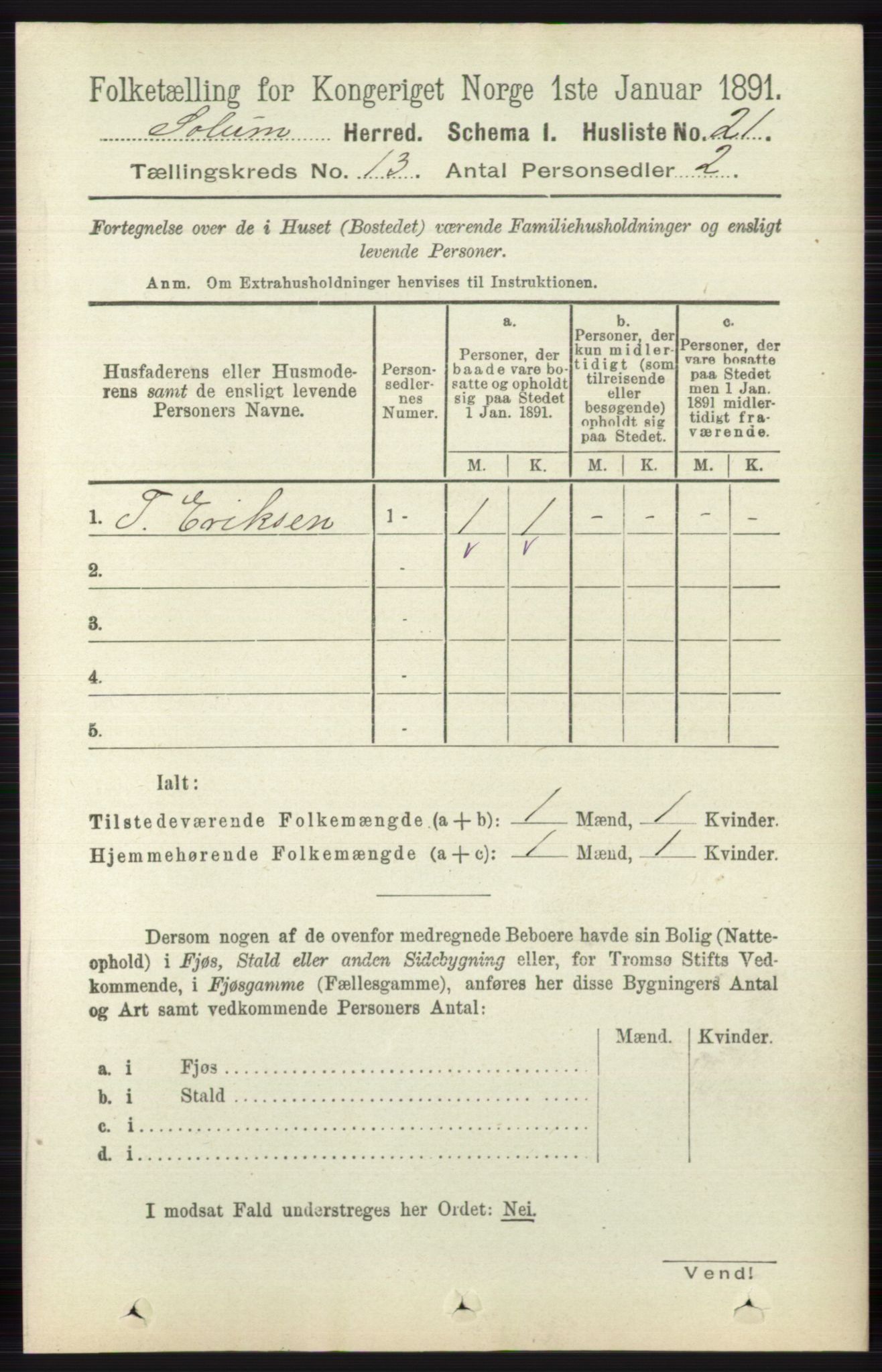 RA, 1891 census for 0818 Solum, 1891, p. 6023
