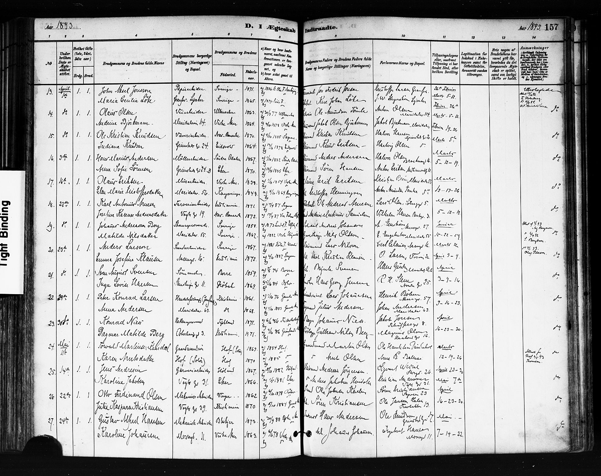 Sagene prestekontor Kirkebøker, SAO/A-10796/F/L0002: Parish register (official) no. 2, 1880-1897, p. 157