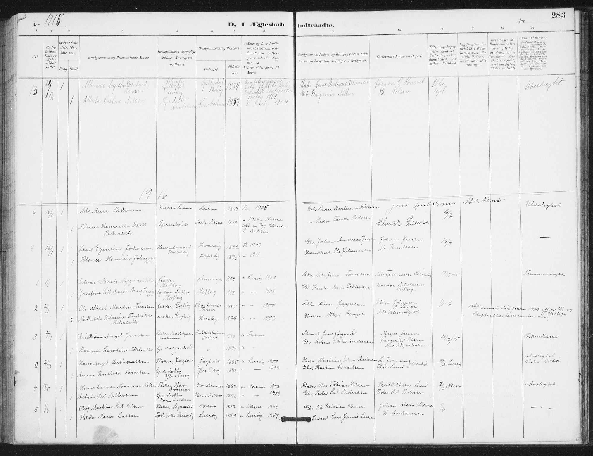Ministerialprotokoller, klokkerbøker og fødselsregistre - Nordland, SAT/A-1459/839/L0573: Parish register (copy) no. 839C03, 1892-1917, p. 283