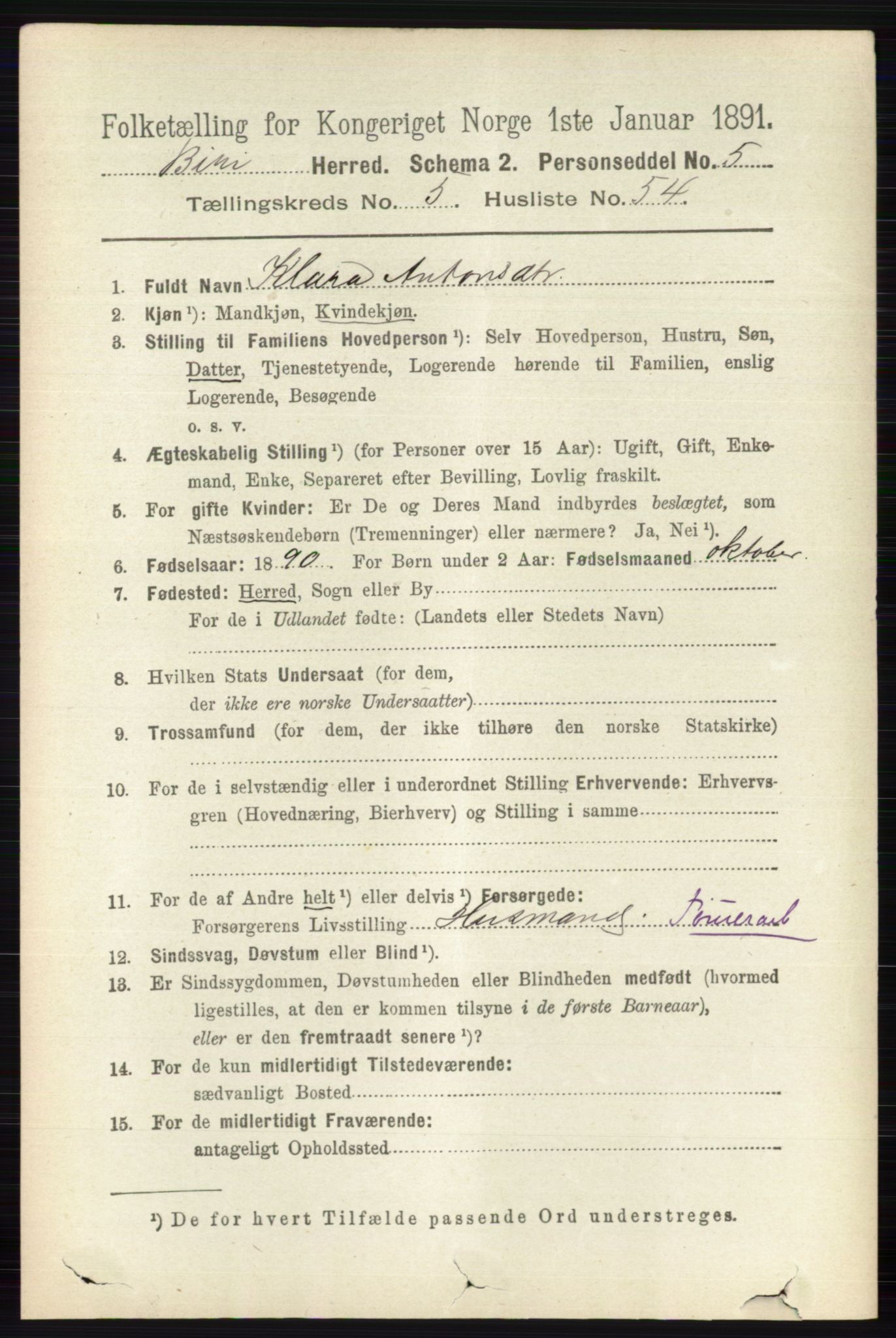 RA, 1891 census for 0525 Biri, 1891, p. 2075