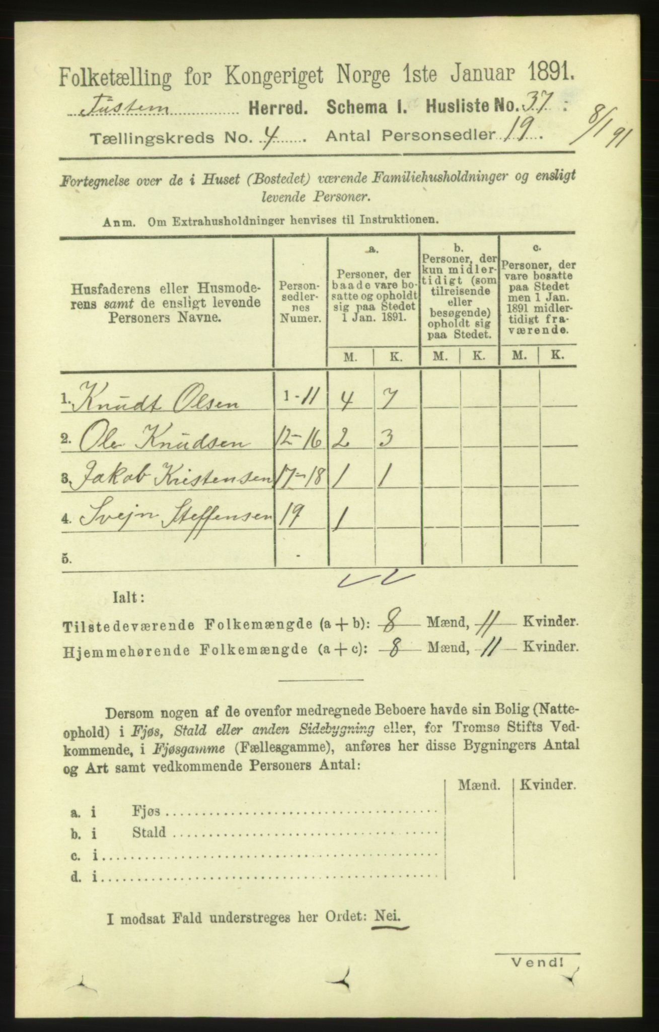 RA, 1891 census for 1572 Tustna, 1891, p. 1383