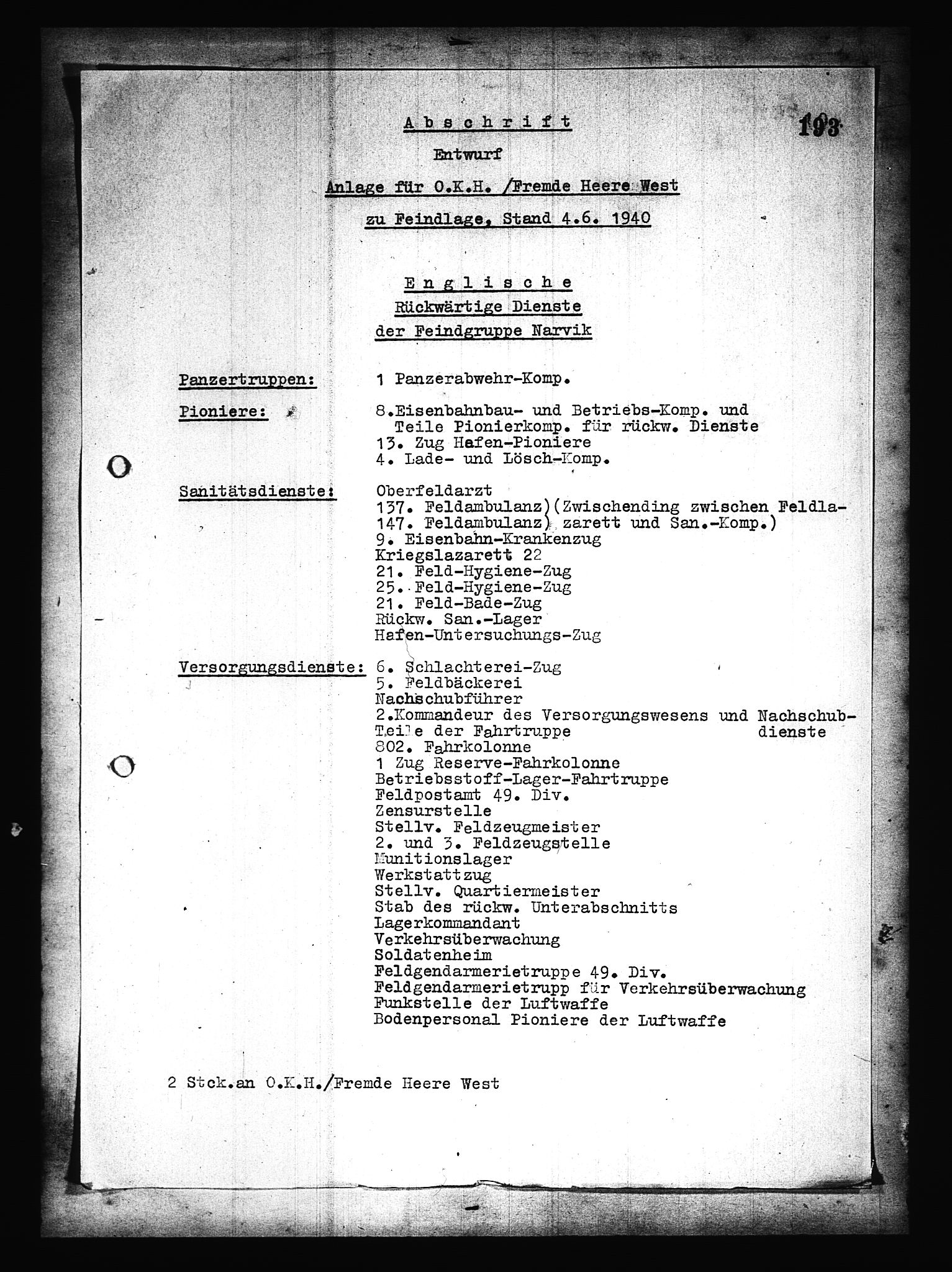 Documents Section, AV/RA-RAFA-2200/V/L0079: Amerikansk mikrofilm "Captured German Documents".
Box No. 718.  FKA jnr. 601/1954., 1940, p. 380