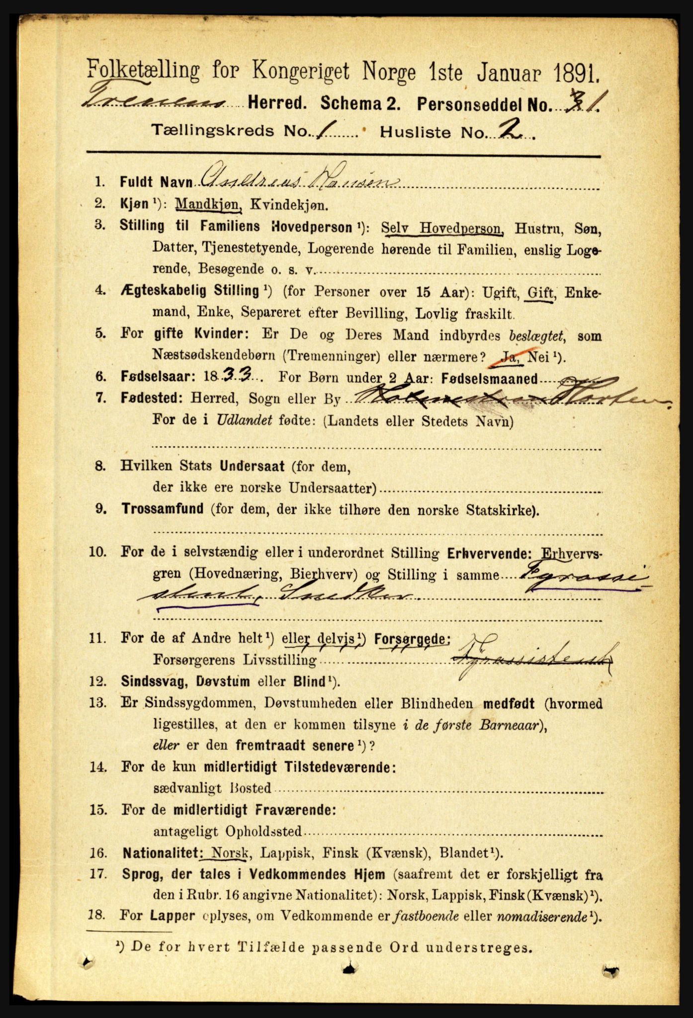 RA, 1891 census for 1835 Træna, 1891, p. 93