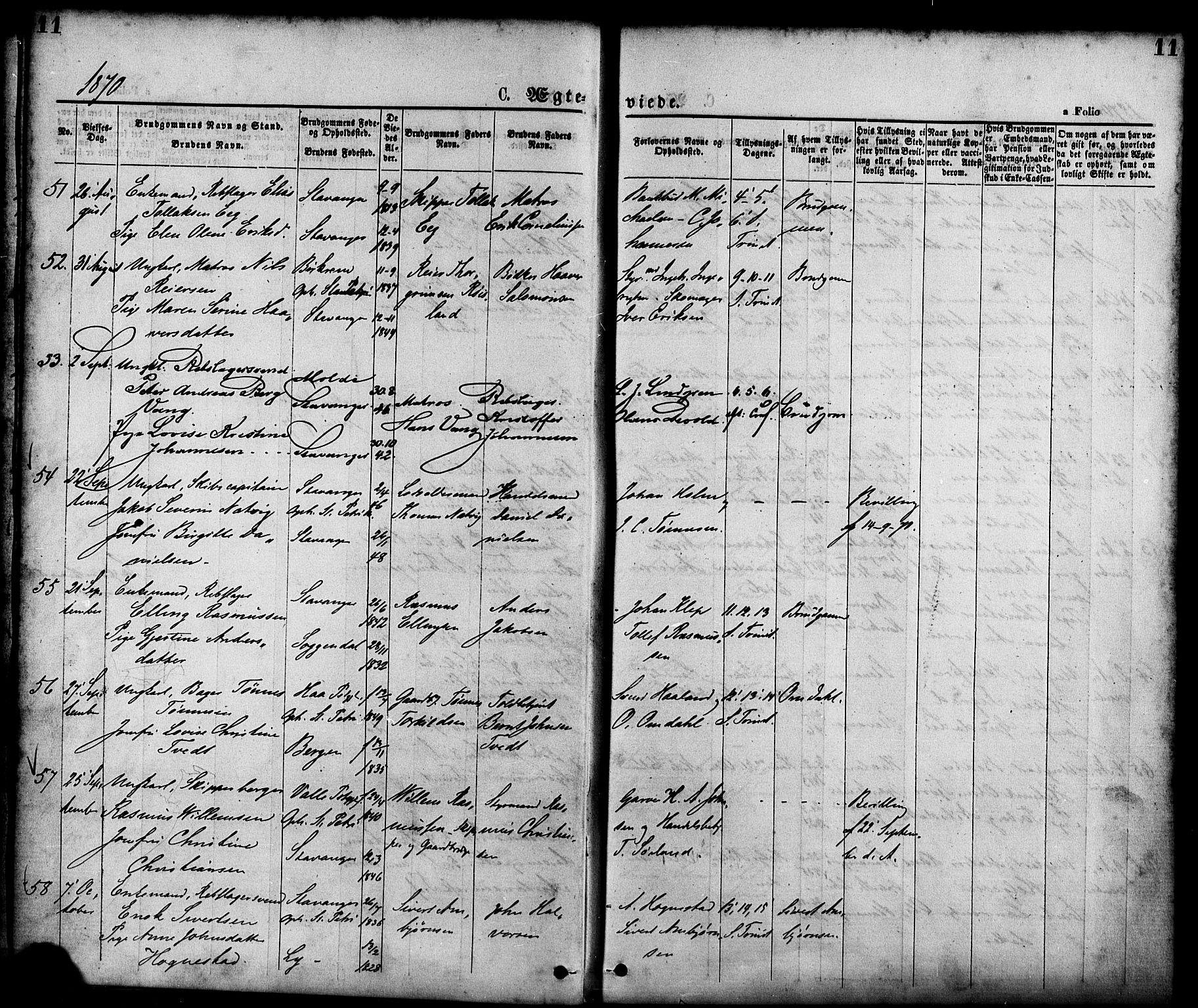 St. Petri sokneprestkontor, AV/SAST-A-101813/001/30/30BA/L0010: Parish register (official) no. A 10, 1869-1878, p. 11