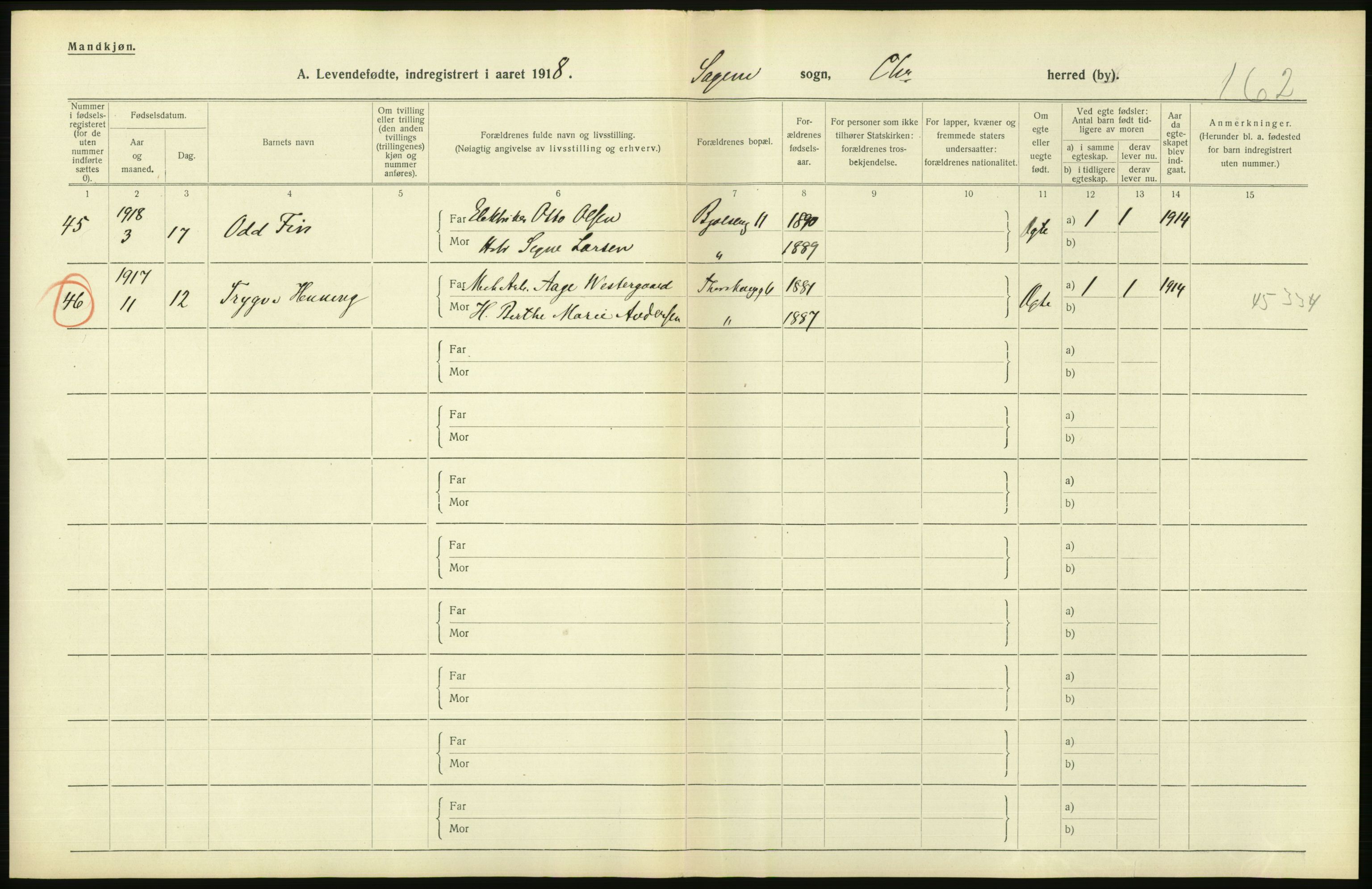 Statistisk sentralbyrå, Sosiodemografiske emner, Befolkning, AV/RA-S-2228/D/Df/Dfb/Dfbh/L0008: Kristiania: Levendefødte menn og kvinner., 1918, p. 814