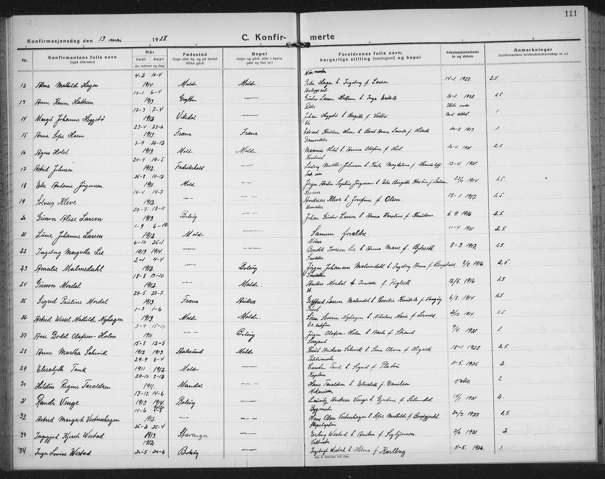 Ministerialprotokoller, klokkerbøker og fødselsregistre - Møre og Romsdal, AV/SAT-A-1454/558/L0704: Parish register (copy) no. 558C05, 1921-1942, p. 111