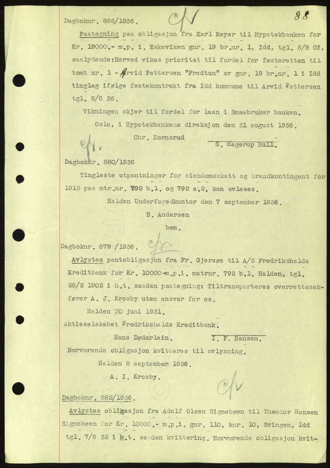 Idd og Marker sorenskriveri, AV/SAO-A-10283/G/Gb/Gbc/L0001: Mortgage book no. B1-3, 1936-1939, Diary no: : 866/1936