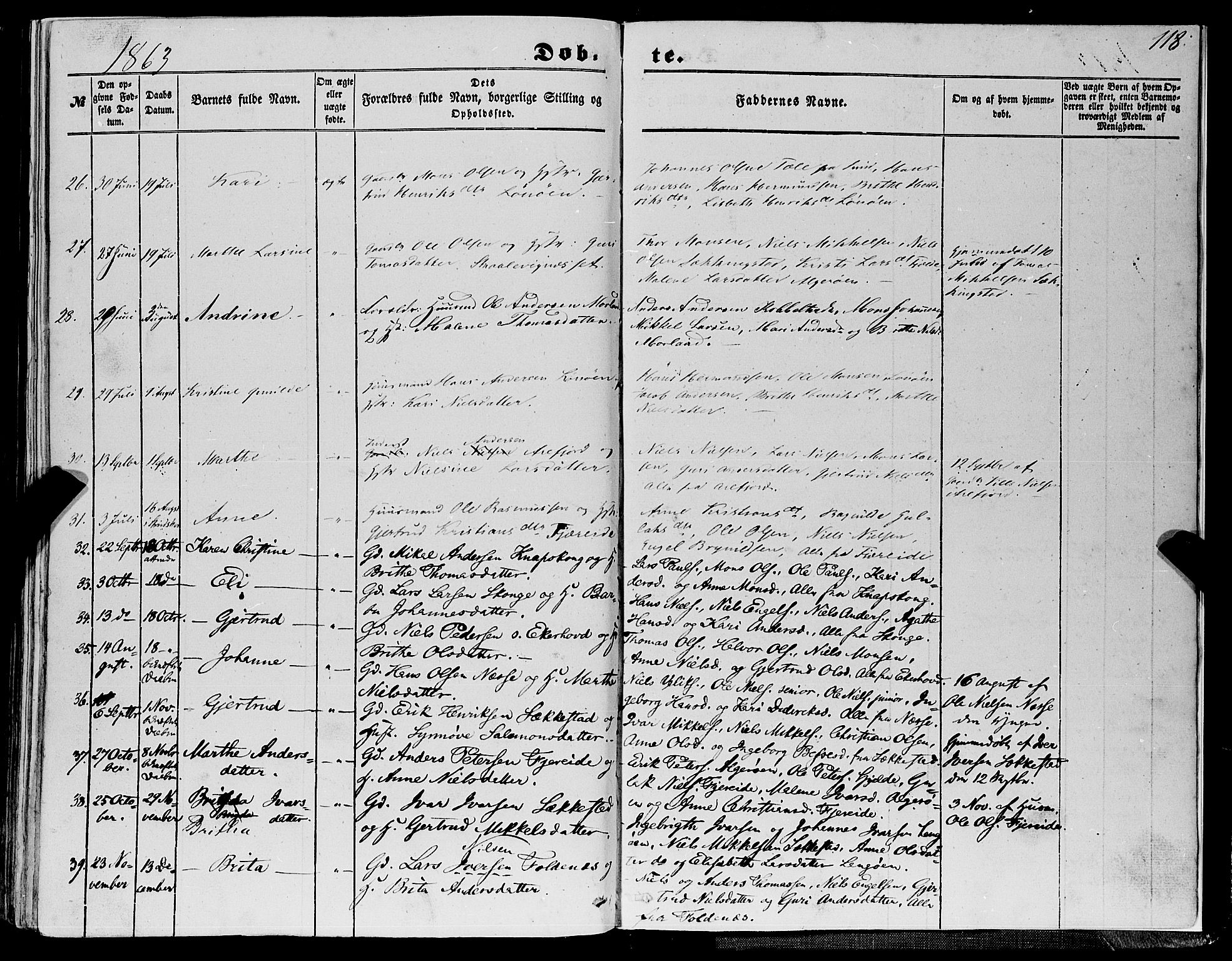 Fjell sokneprestembete, SAB/A-75301/H/Haa: Parish register (official) no. A 2, 1847-1864, p. 118