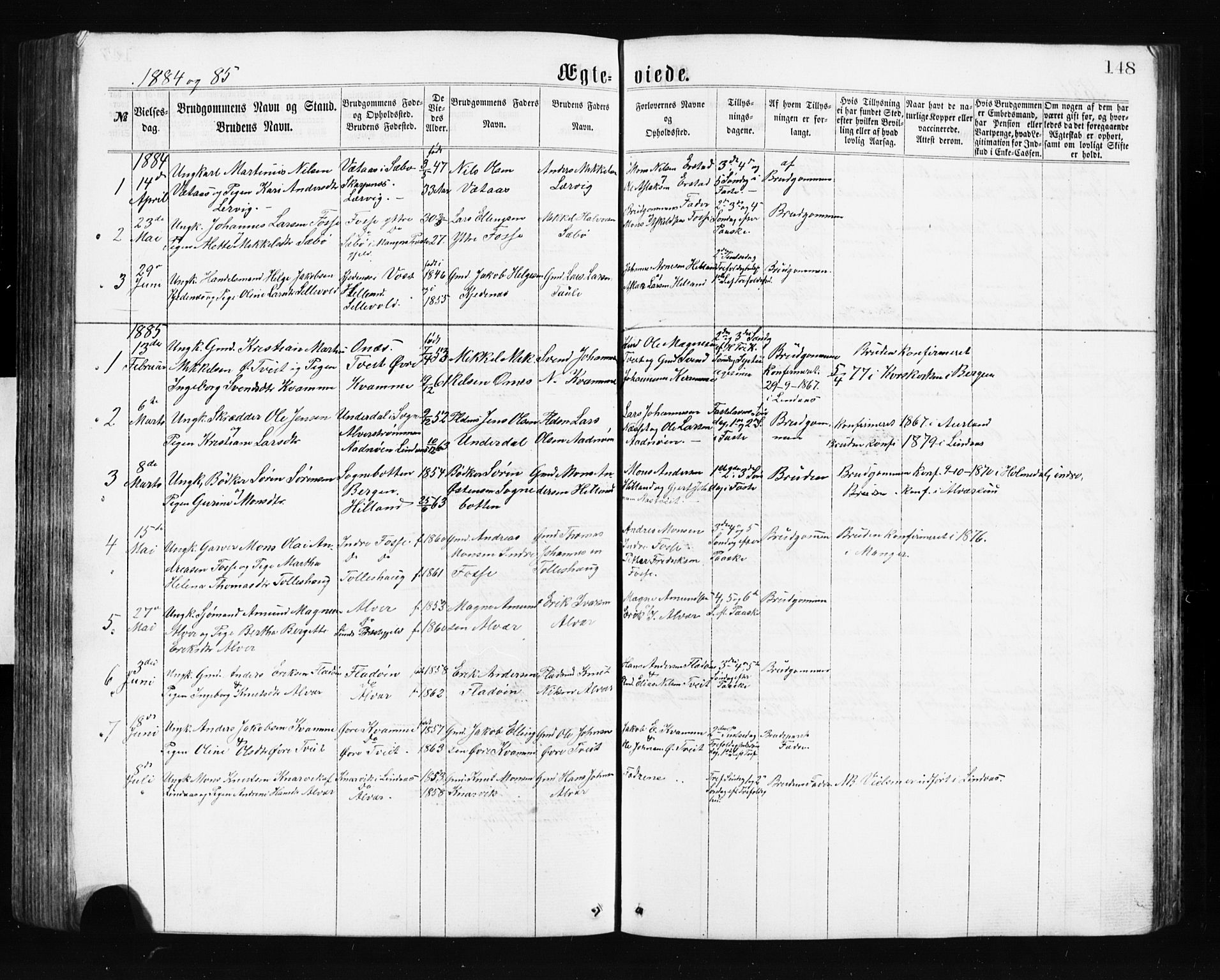 Alversund Sokneprestembete, SAB/A-73901/H/Ha/Hab: Parish register (copy) no. A 2, 1864-1905, p. 148